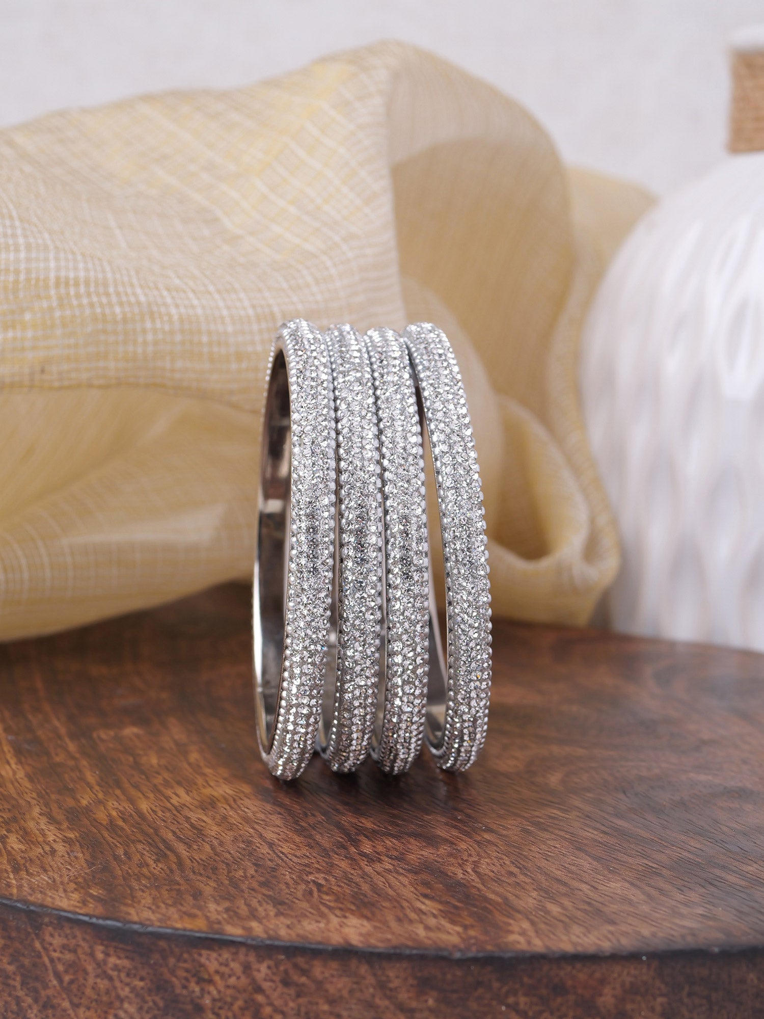 Zariya Diamante Lakh Bangles in Rhodium