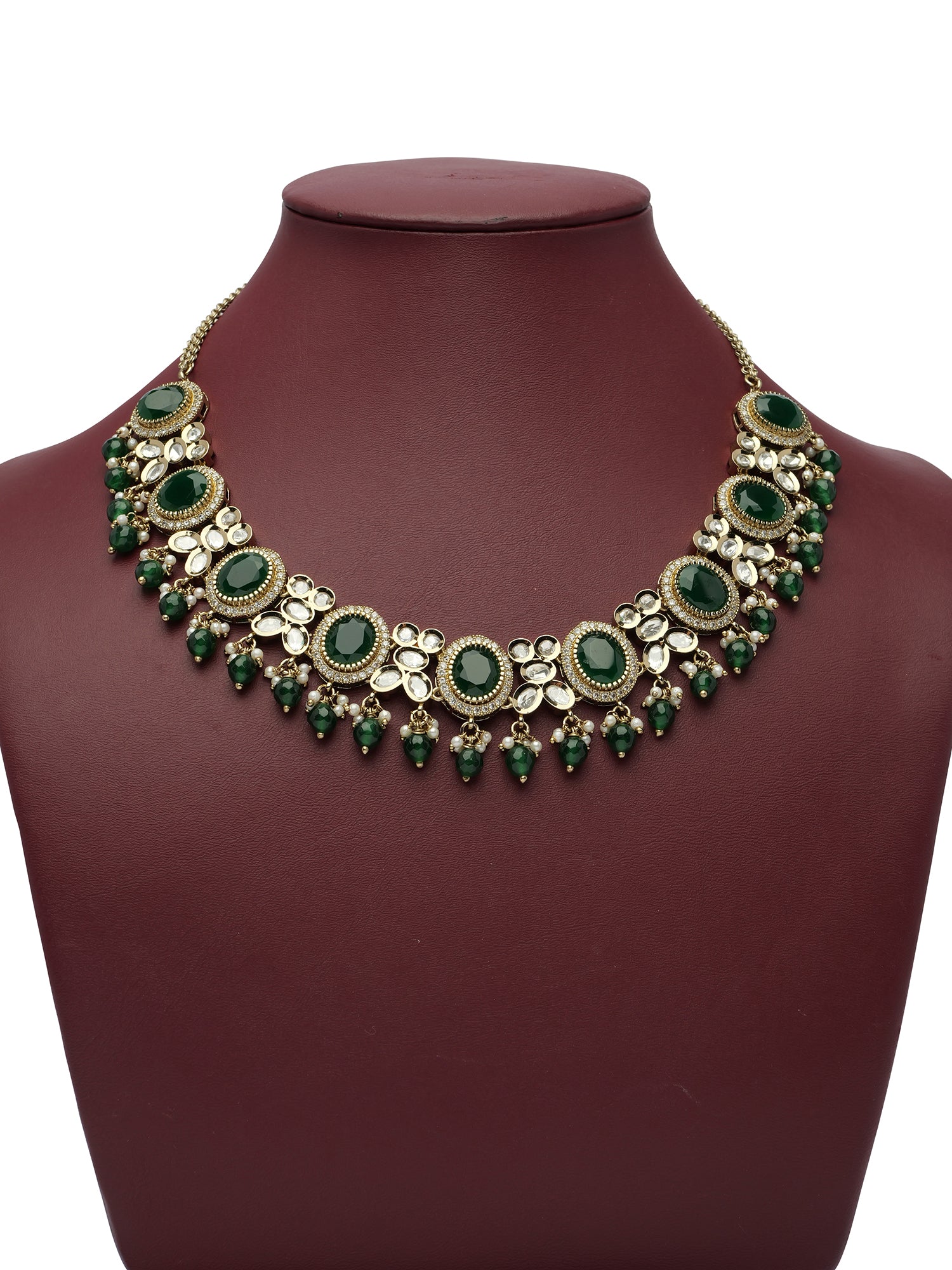 Zavira Kundan Necklace Set in Green