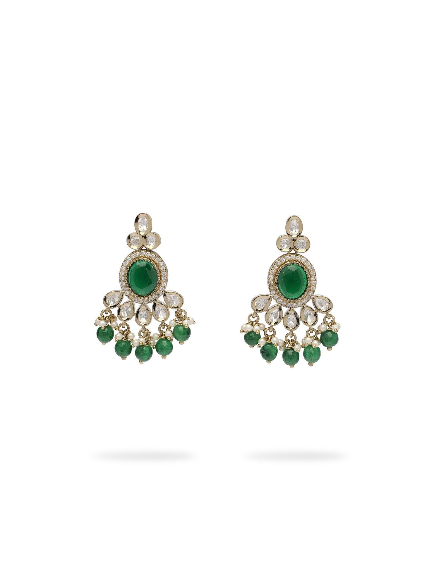 Zavira Kundan Necklace Set in Green