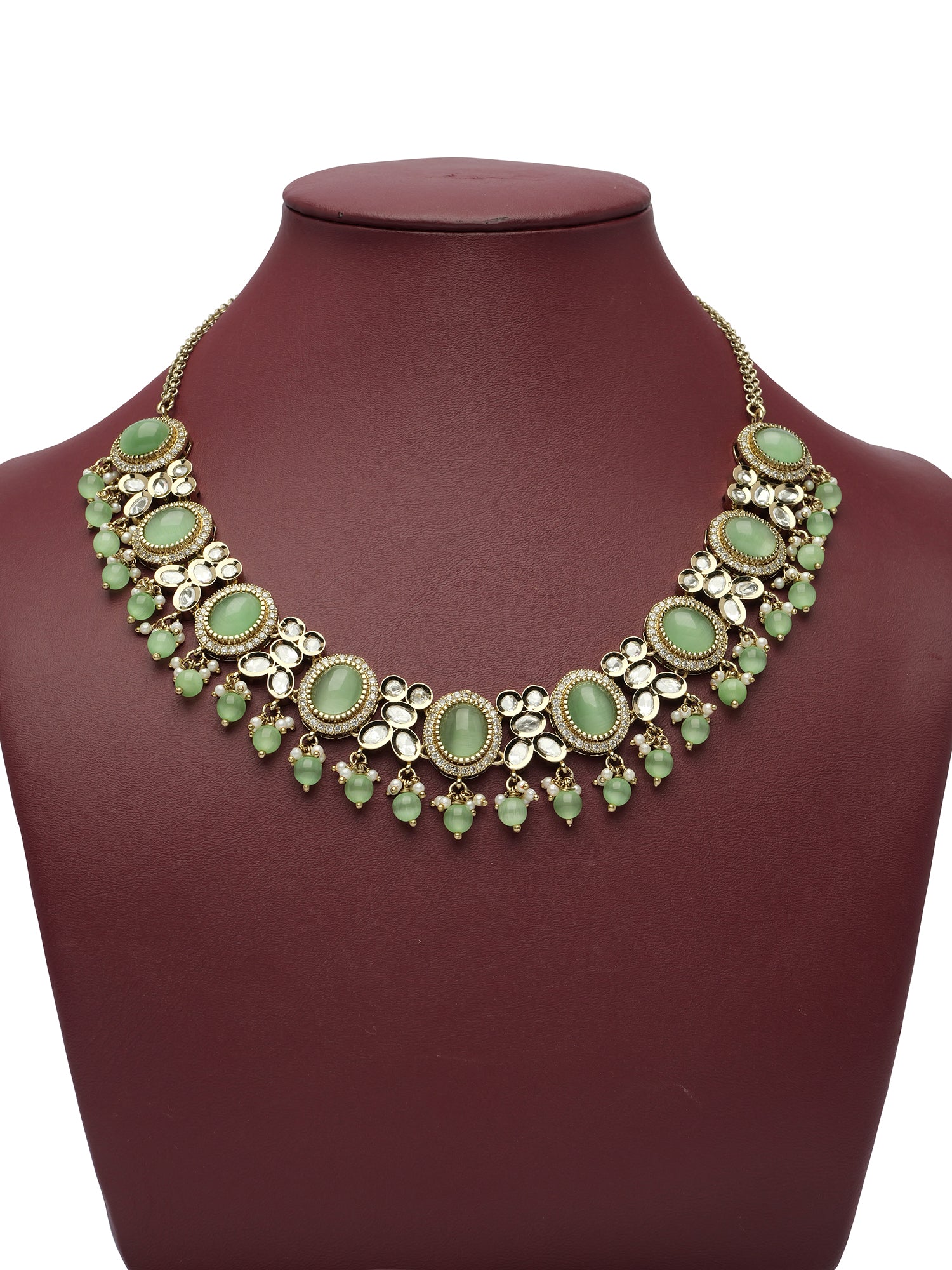 Zavira Kundan Necklace Set in Mint