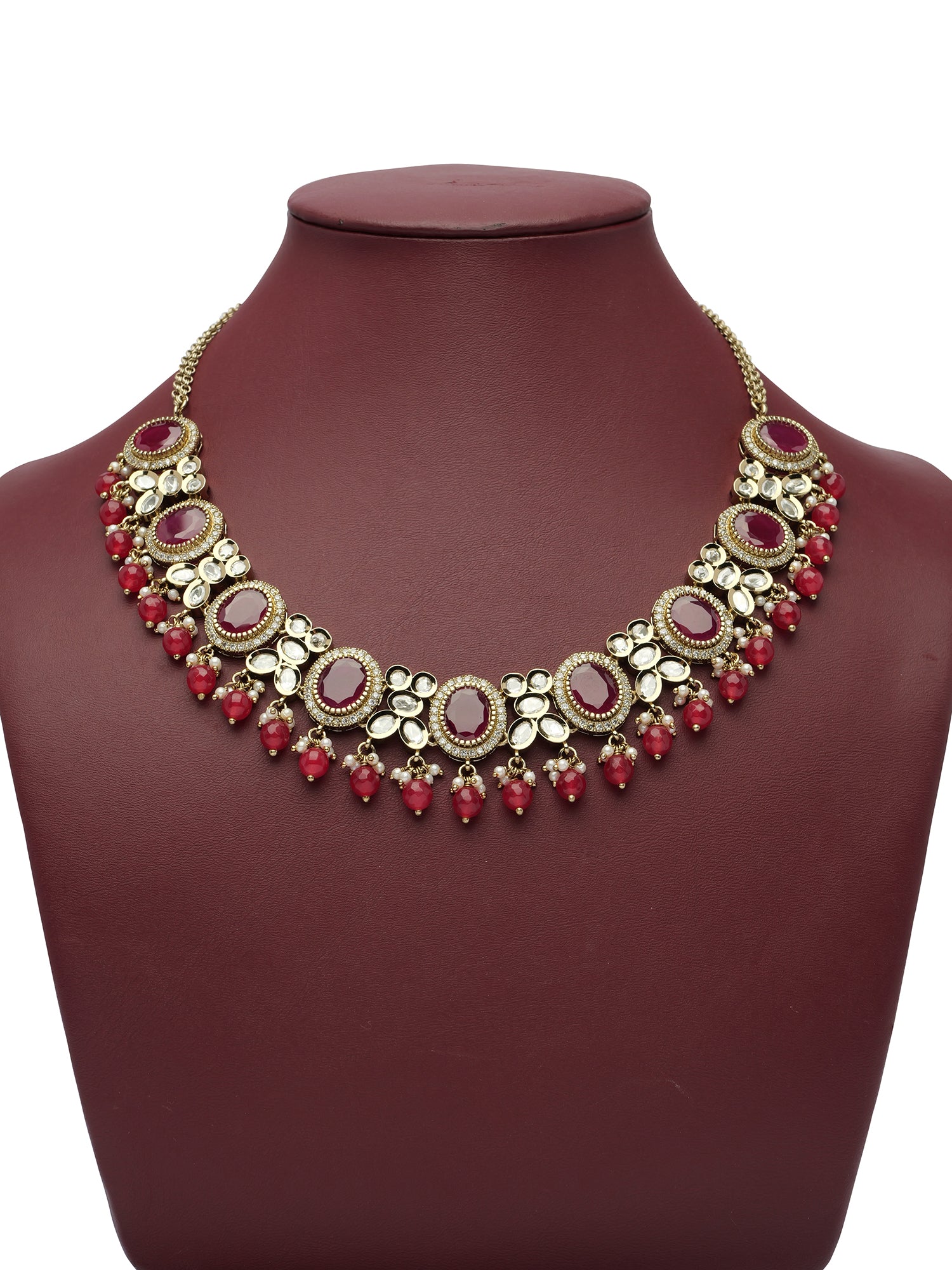 Zavira Kundan Necklace Set in Ruby