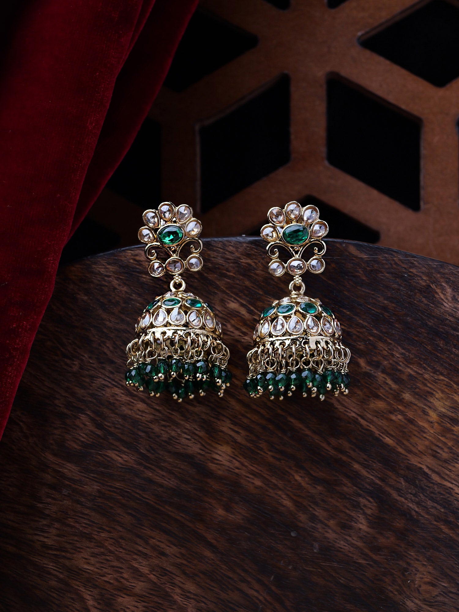 Zehra Jhumka Earrings in Green