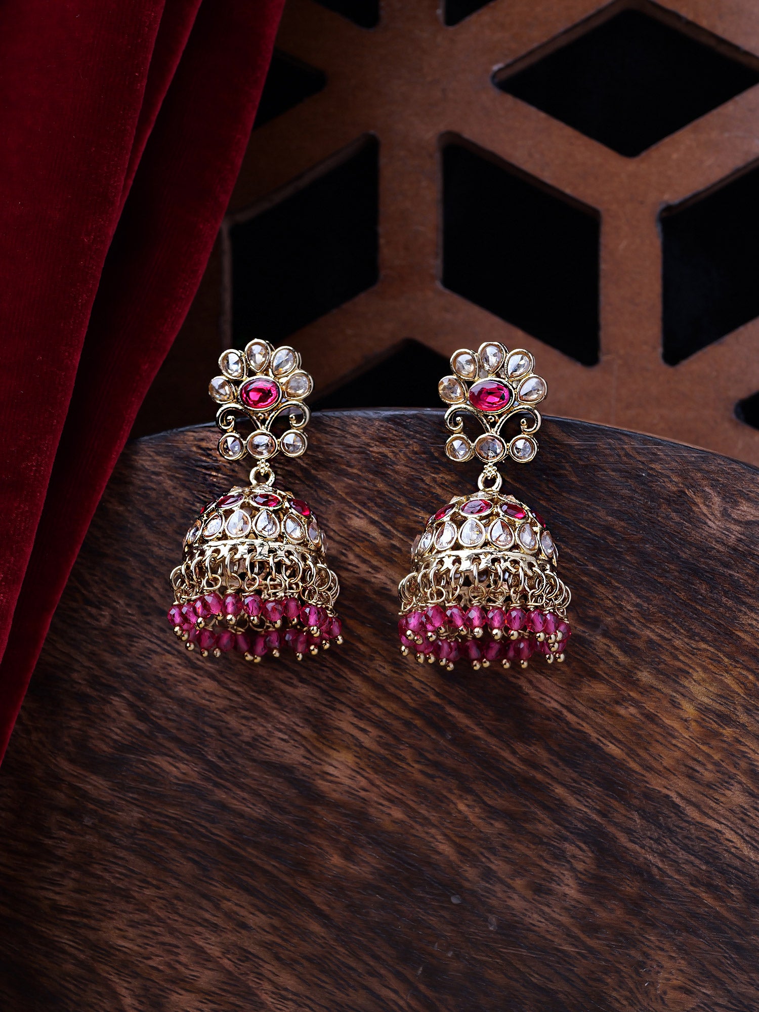 Zehra Jhumka Earrings in Hot Pink