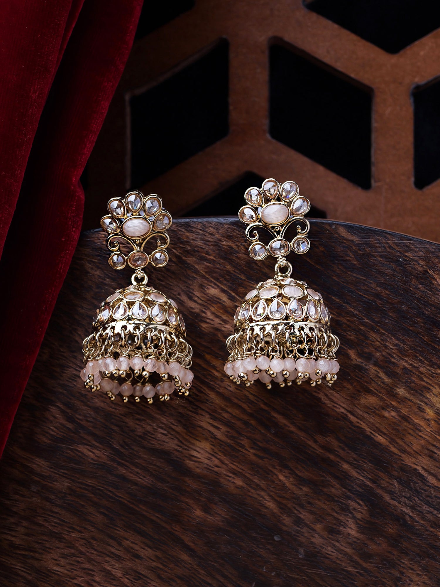 Zehra Jhumka Earrings in Peach