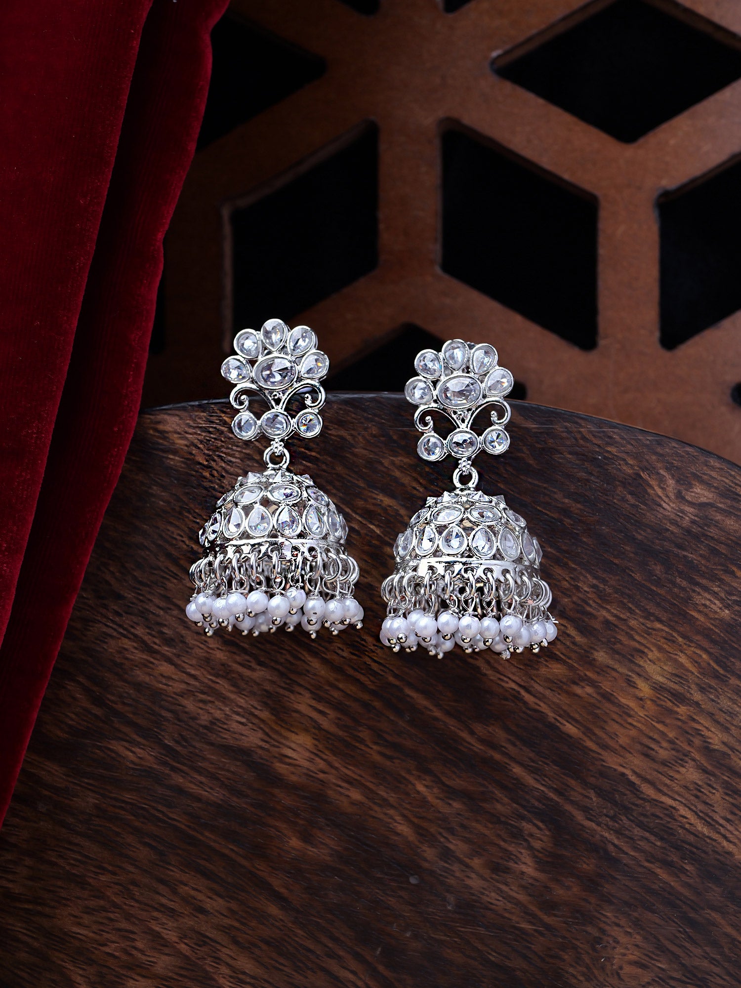 Zehra Jhumka Earrings in Rhodium