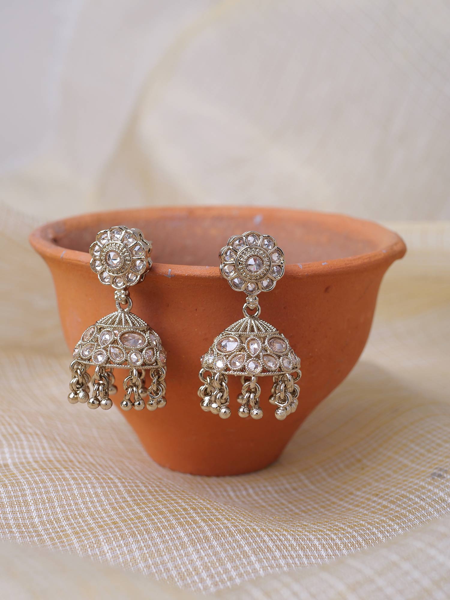 Zivah Jhumka Earrings in Antique Gold
