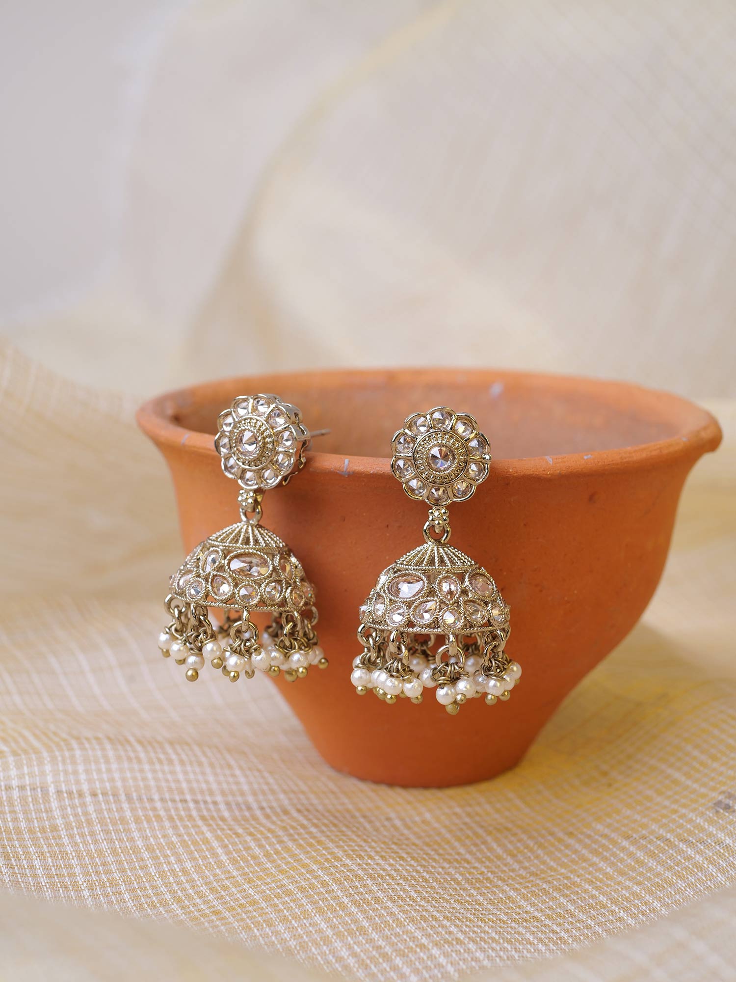 Zivah Jhumka Earrings in Champagne