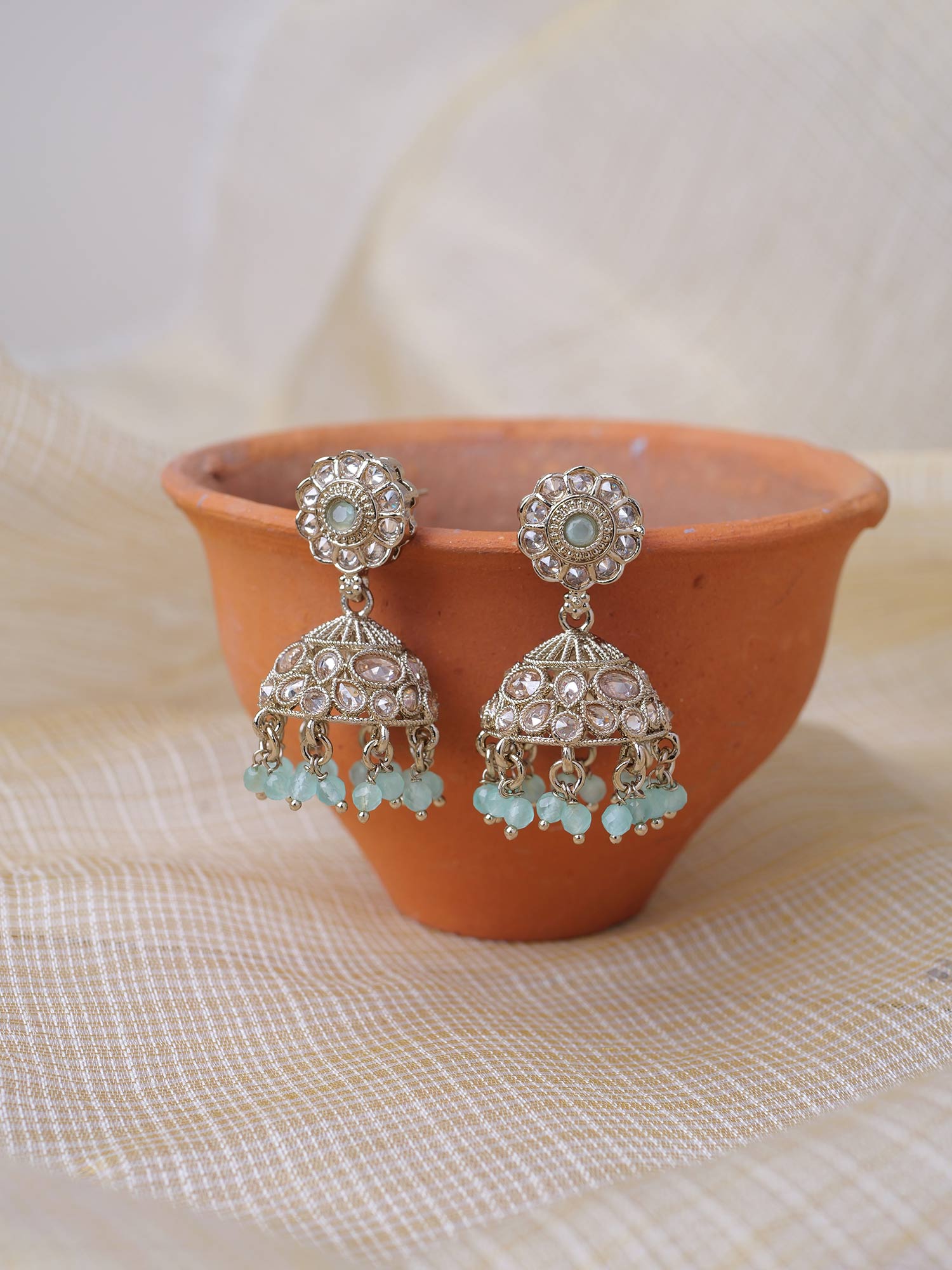 Zivah Jhumka Earrings in Light Blue