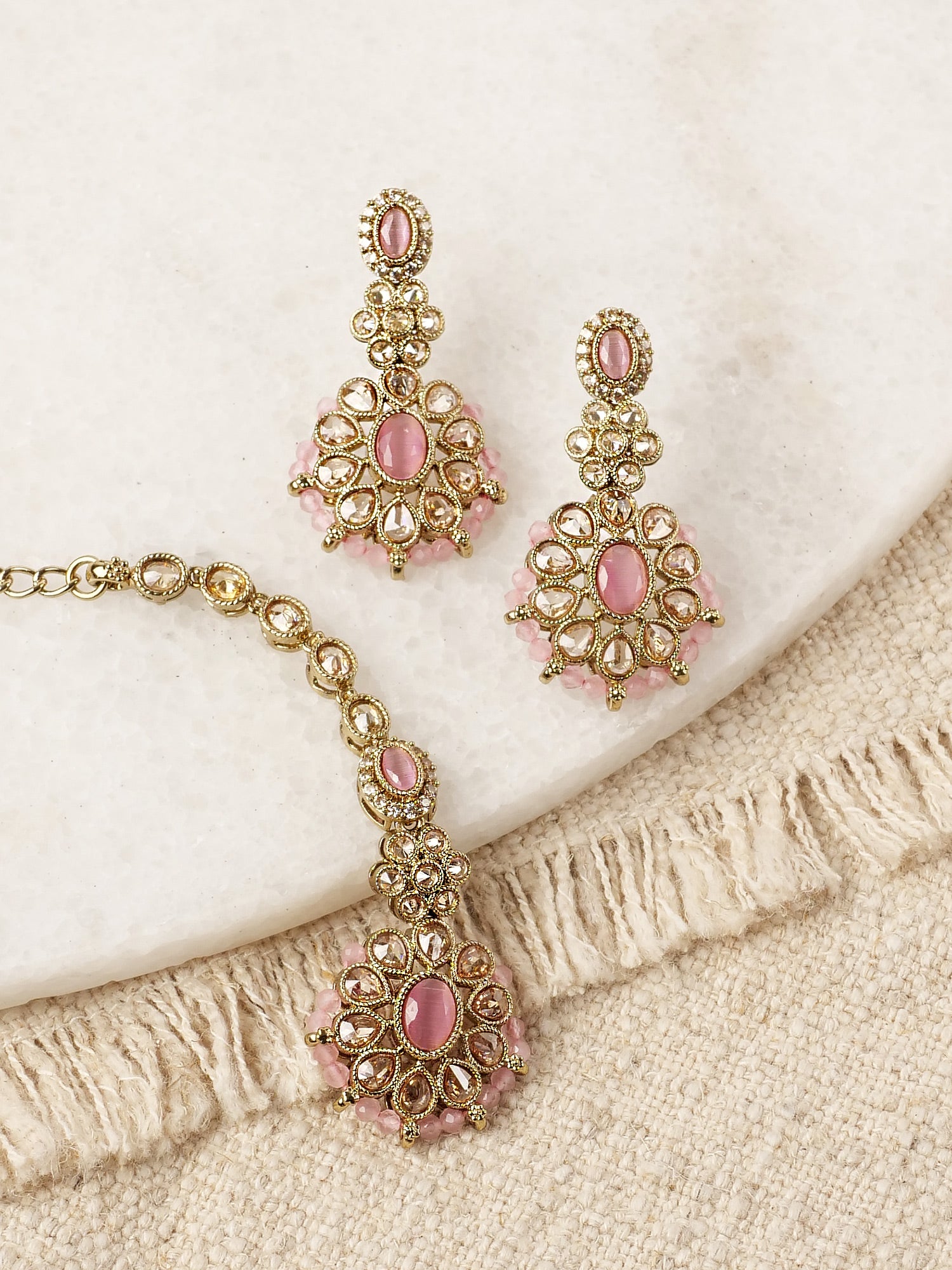 Zoha Bead Edge Earrings in Light Pink