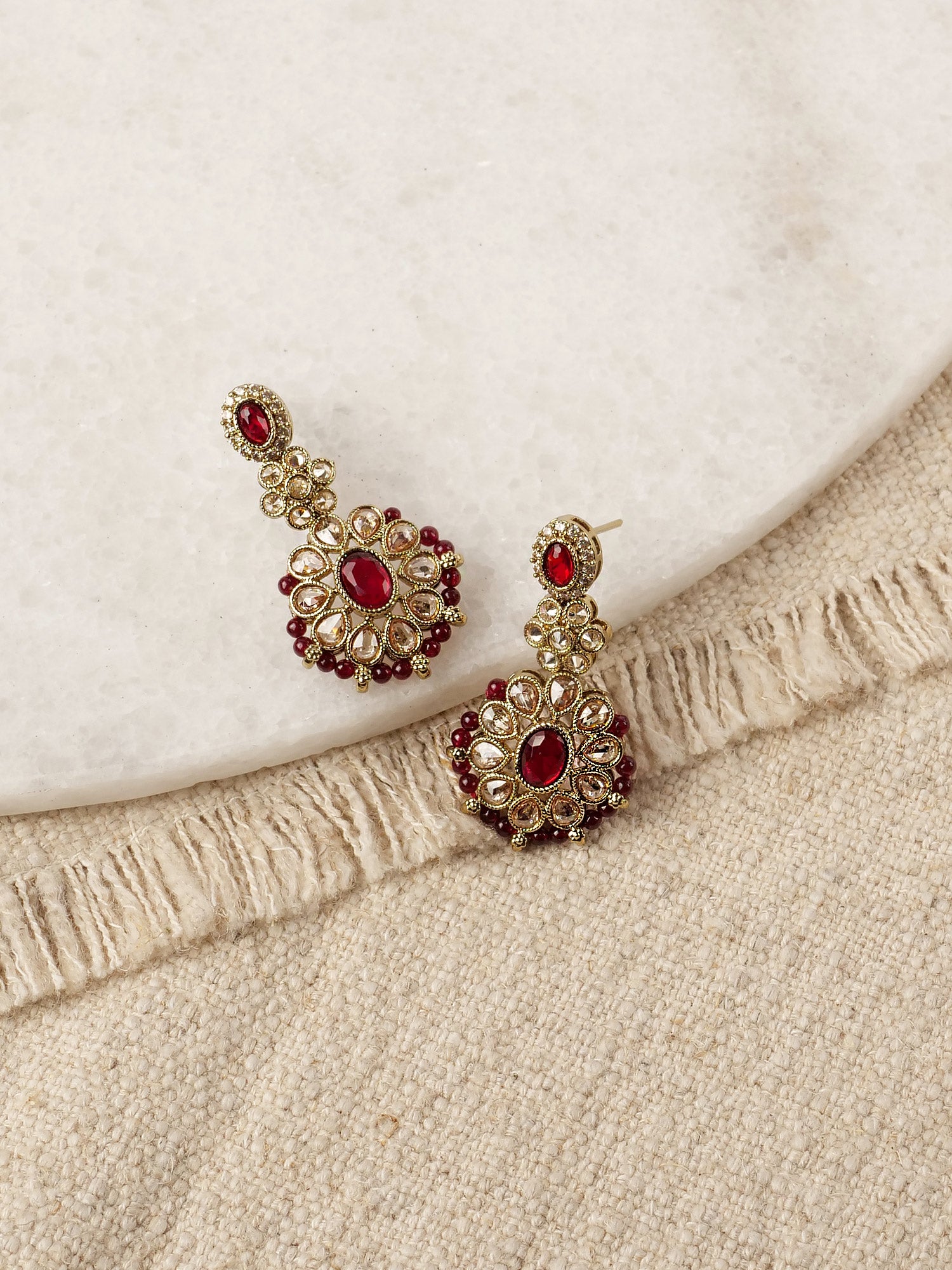 Zoha Bead Edge Earrings in Maroon