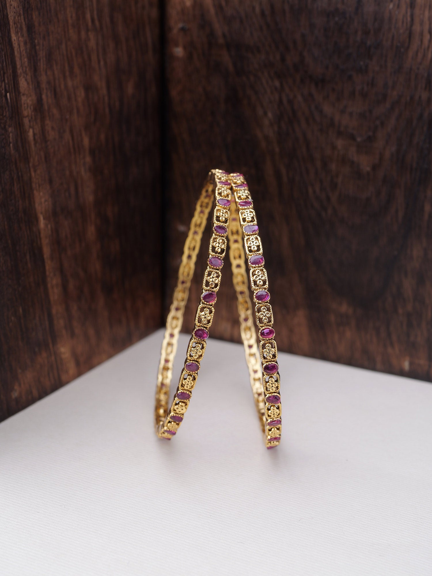 Zubeen Thin Kada Bangles in Ruby