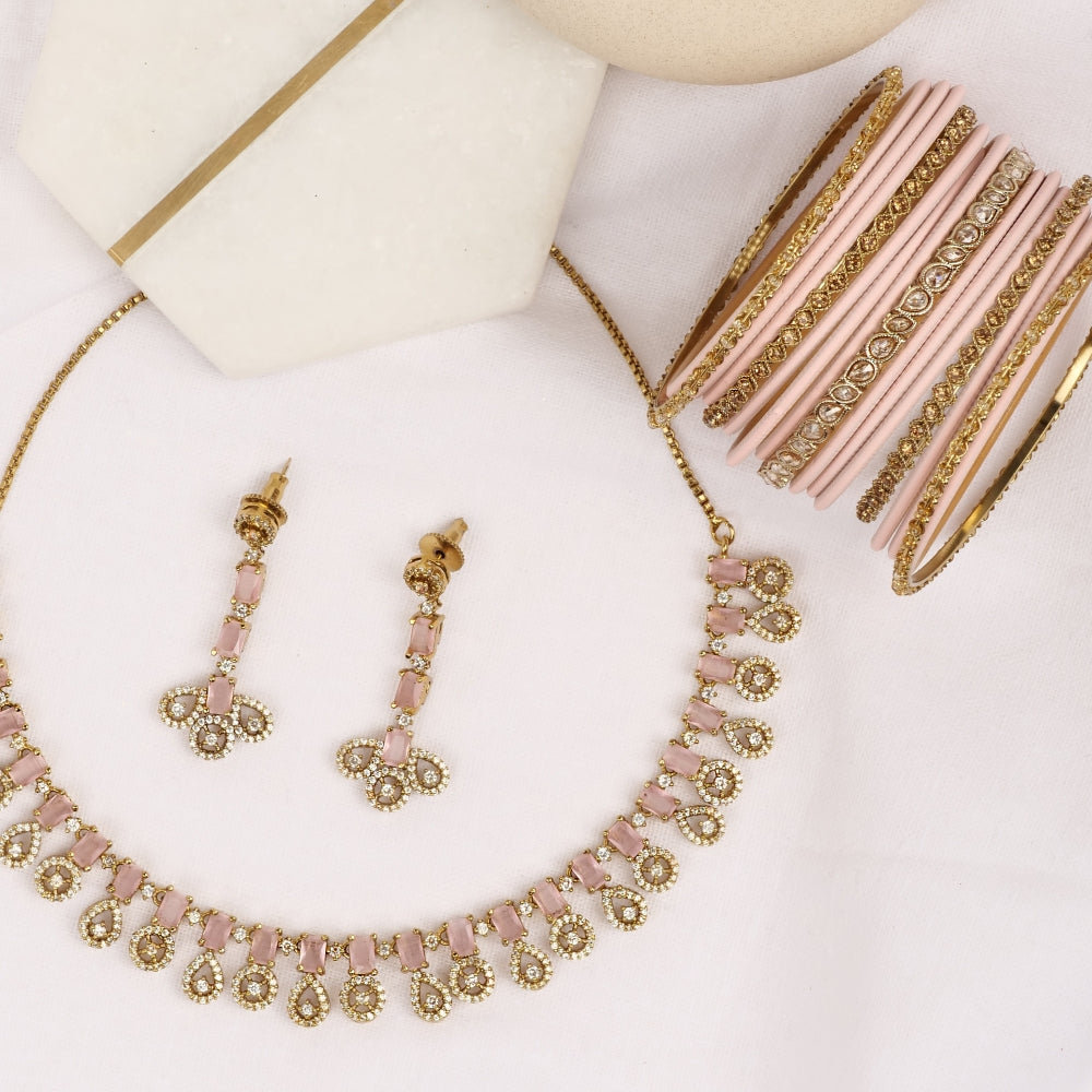 Light Pink Elegant Cubic Zirconia Necklace Set