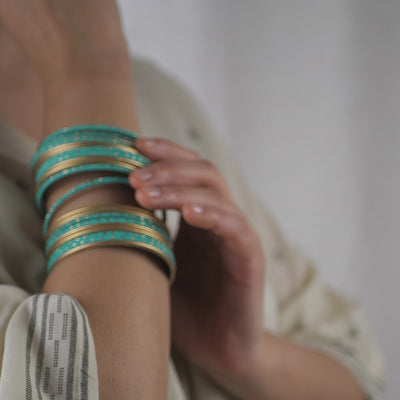 Ocean Teal and Gold Bangle Stack