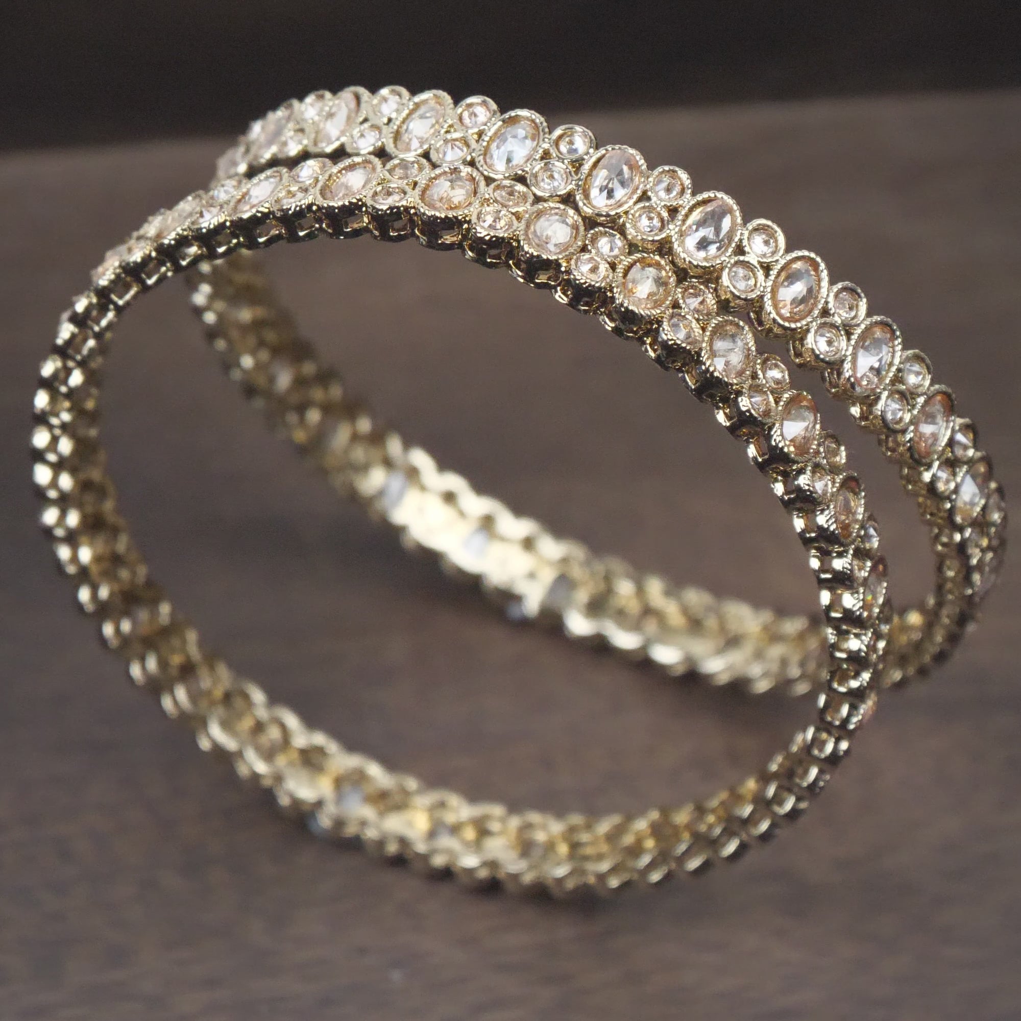 Saniya Oval Cystal Bangles in Light Topaz