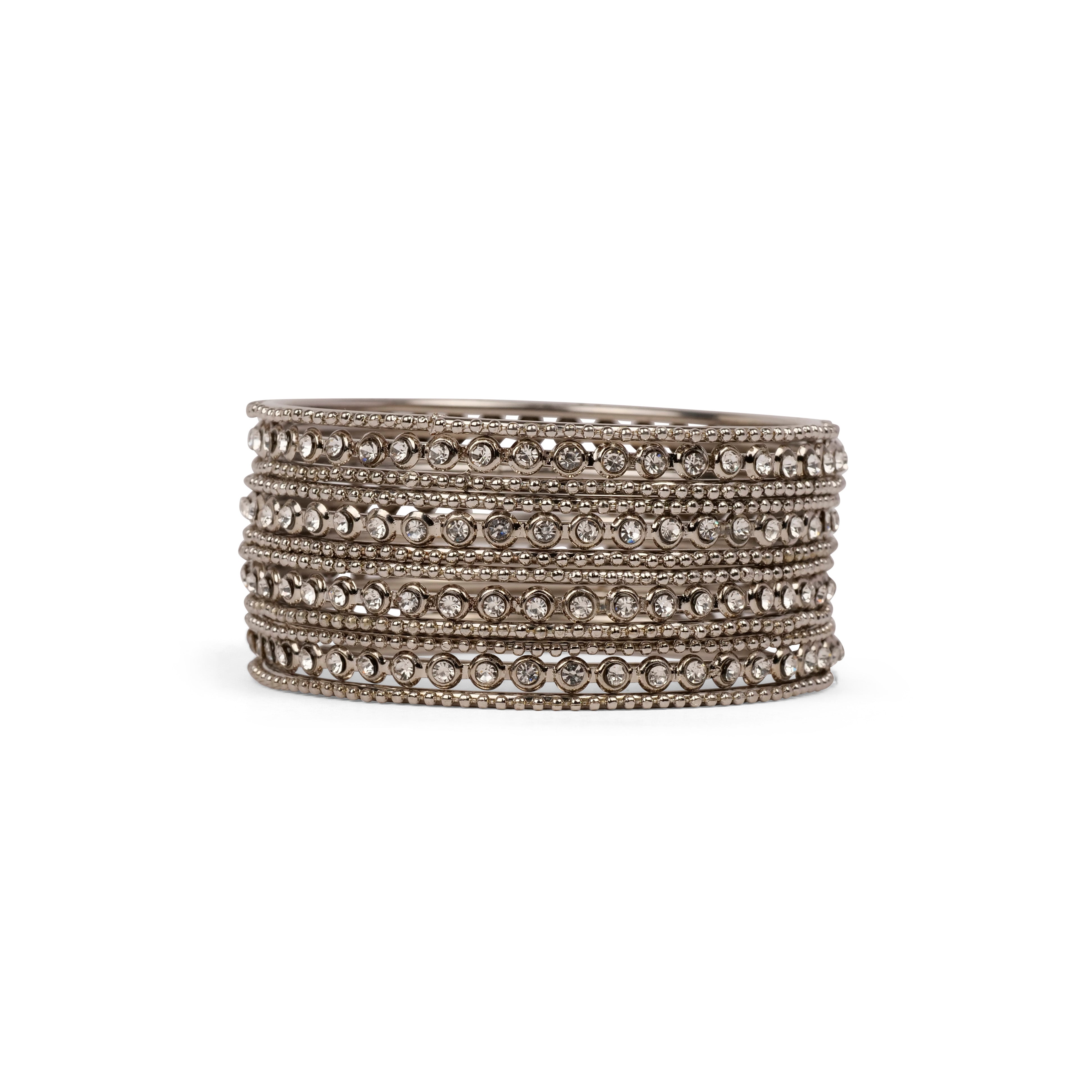 Luna Bohemian Bangle Set in Rhodium