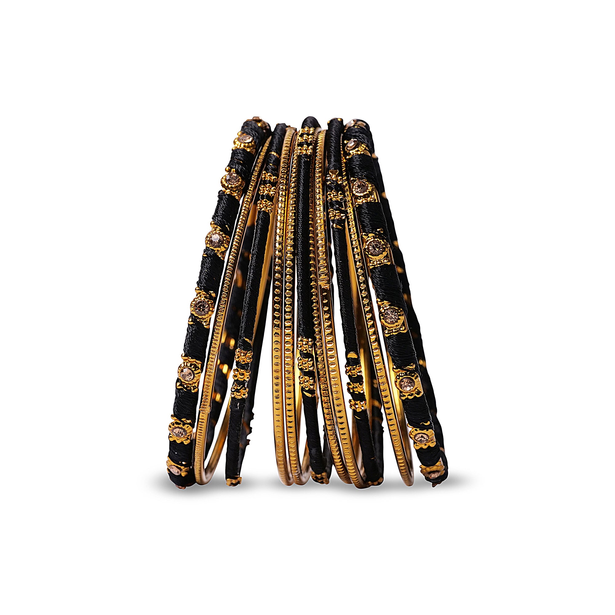 Black and Gold Thread Bangle Stack