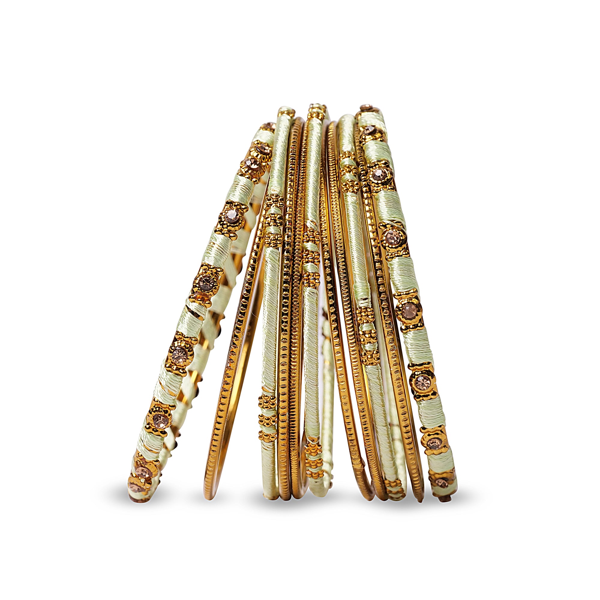 Mint and Gold Thread Bangle Stack