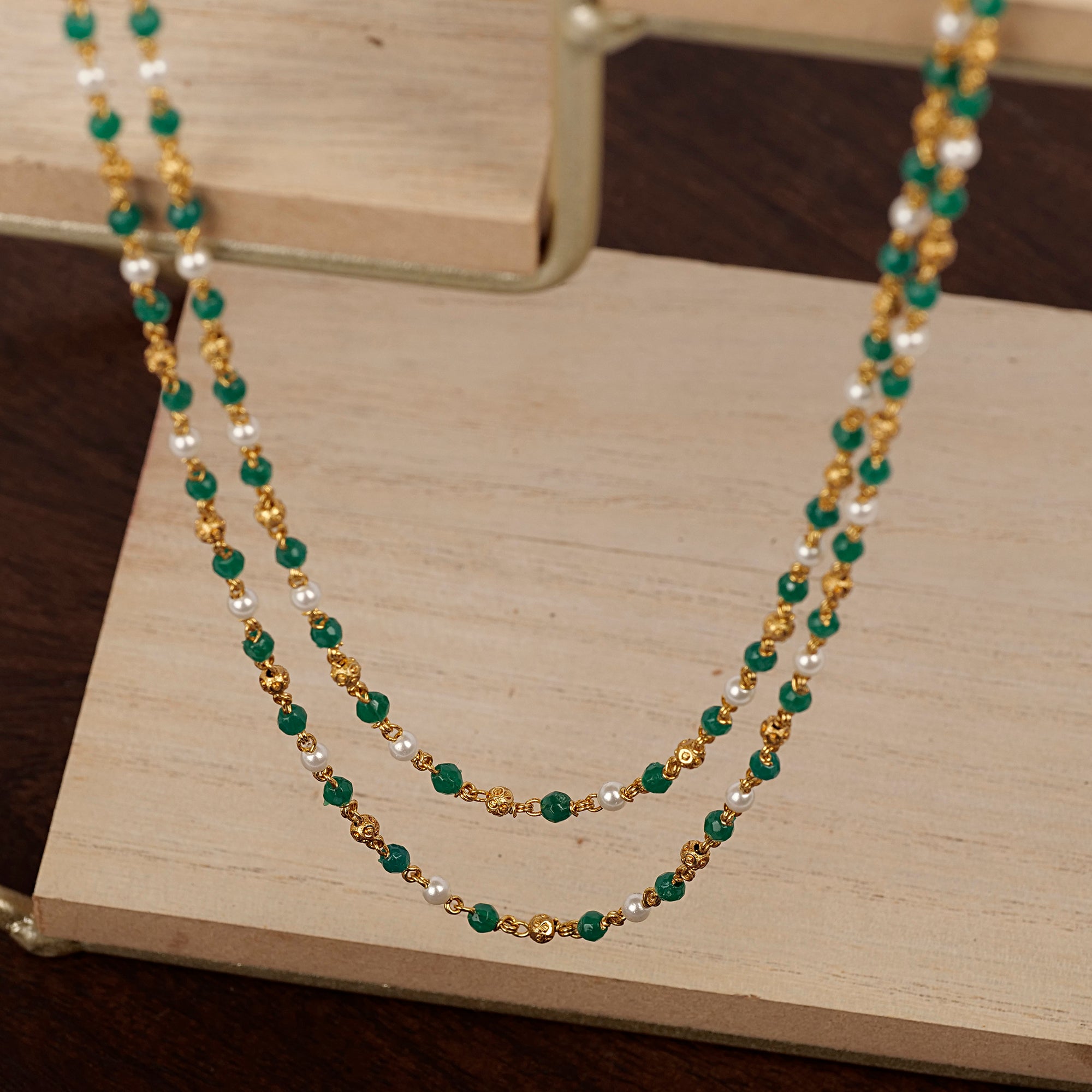 Elana Layered Bead Necklace in Green