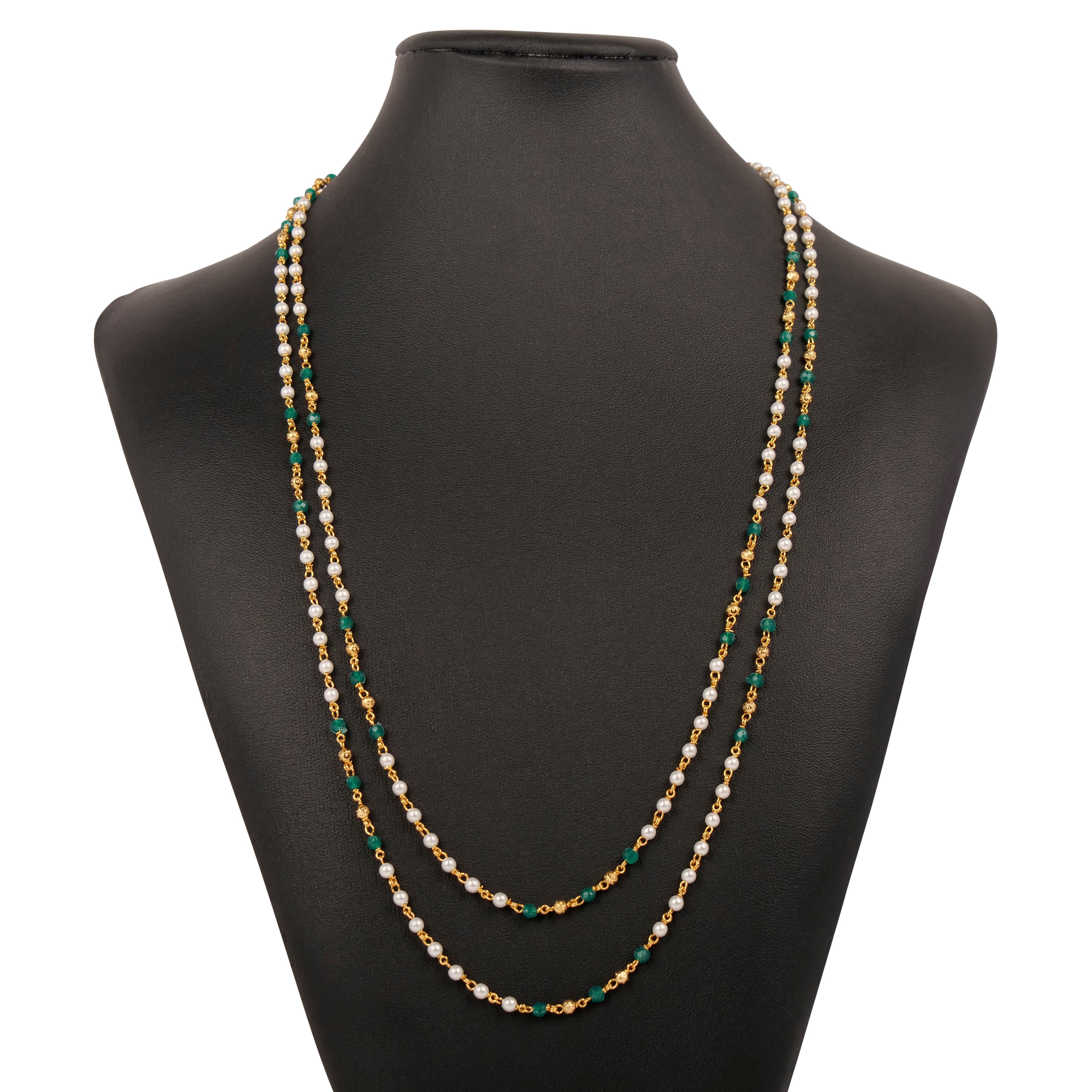 Green and Pearl Double Layered Necklace