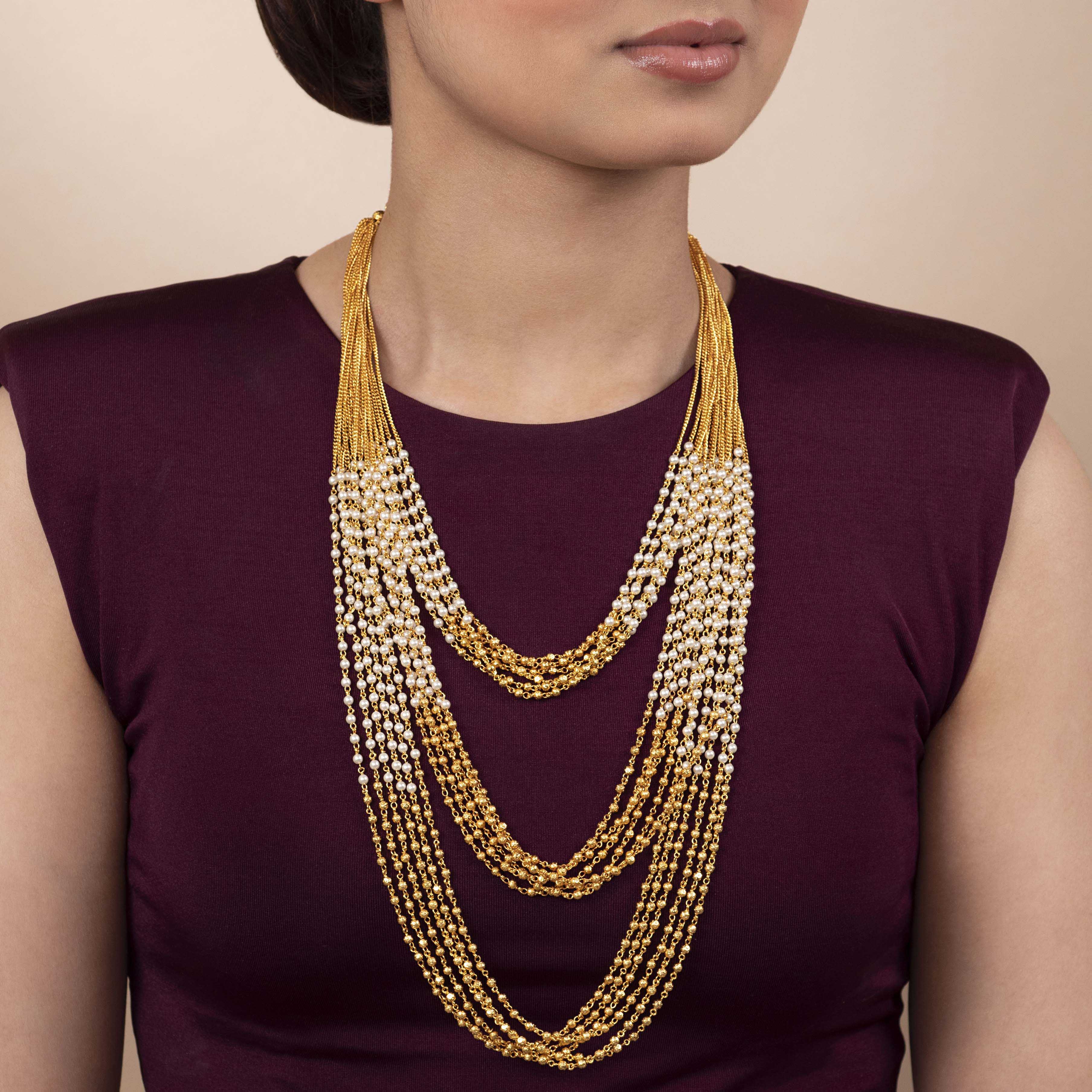 Kanari Multi Layered Chain in Pearl and Gold Ball