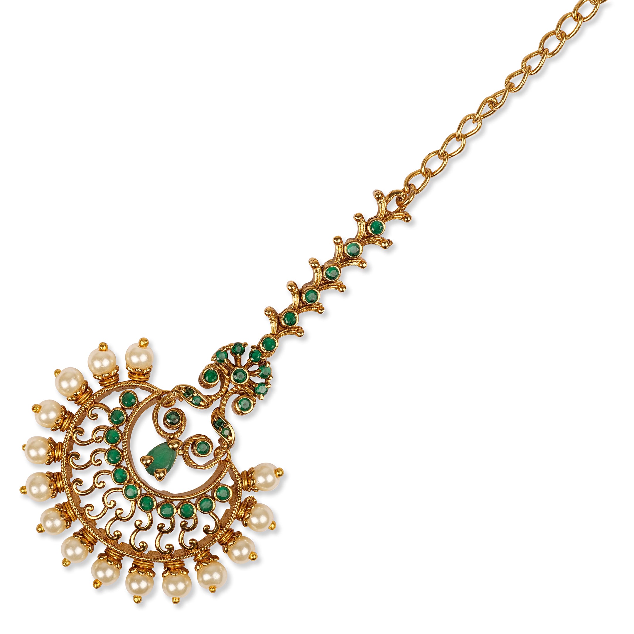 Kanjari Classic Chaand Maang Tikka in Green