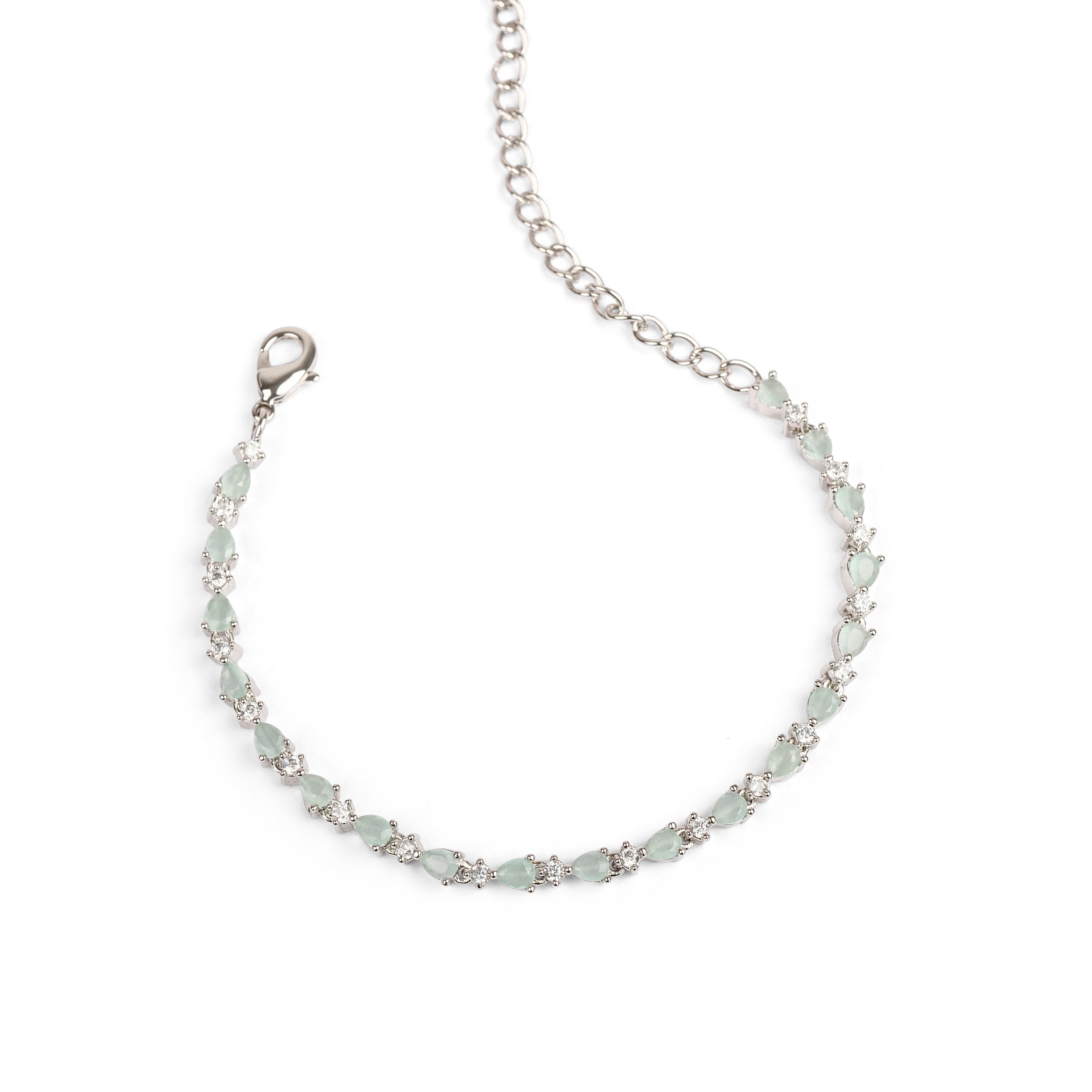 Lucia Cubic Zirconia Bracelet in Mint and Rhodium