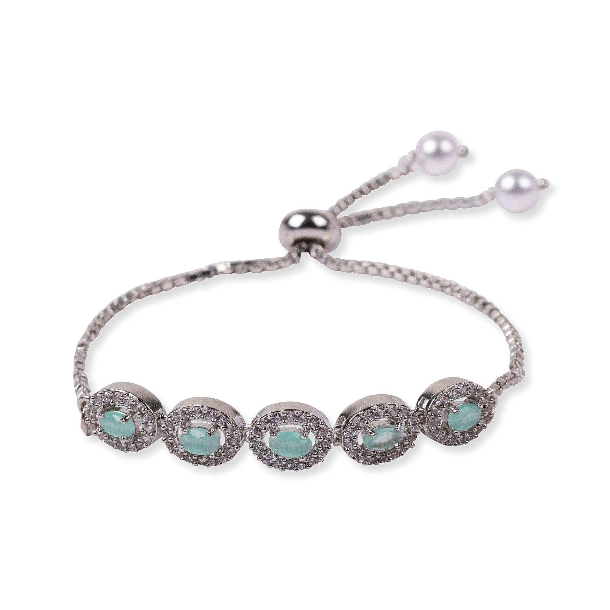 Lola Cubic Zirconia Bracelet in Mint and Rhodium