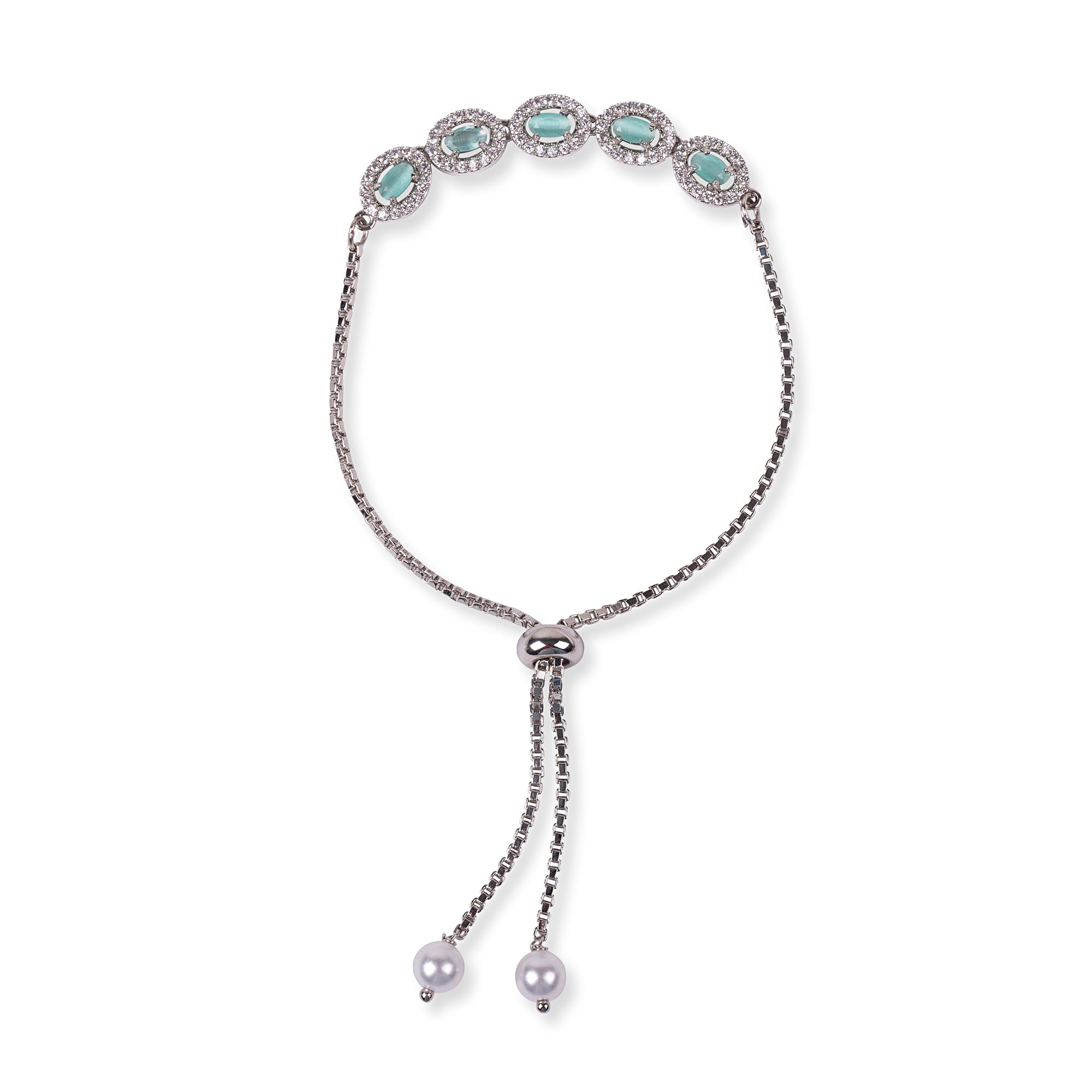 Lola Cubic Zirconia Bracelet in Mint and Rhodium