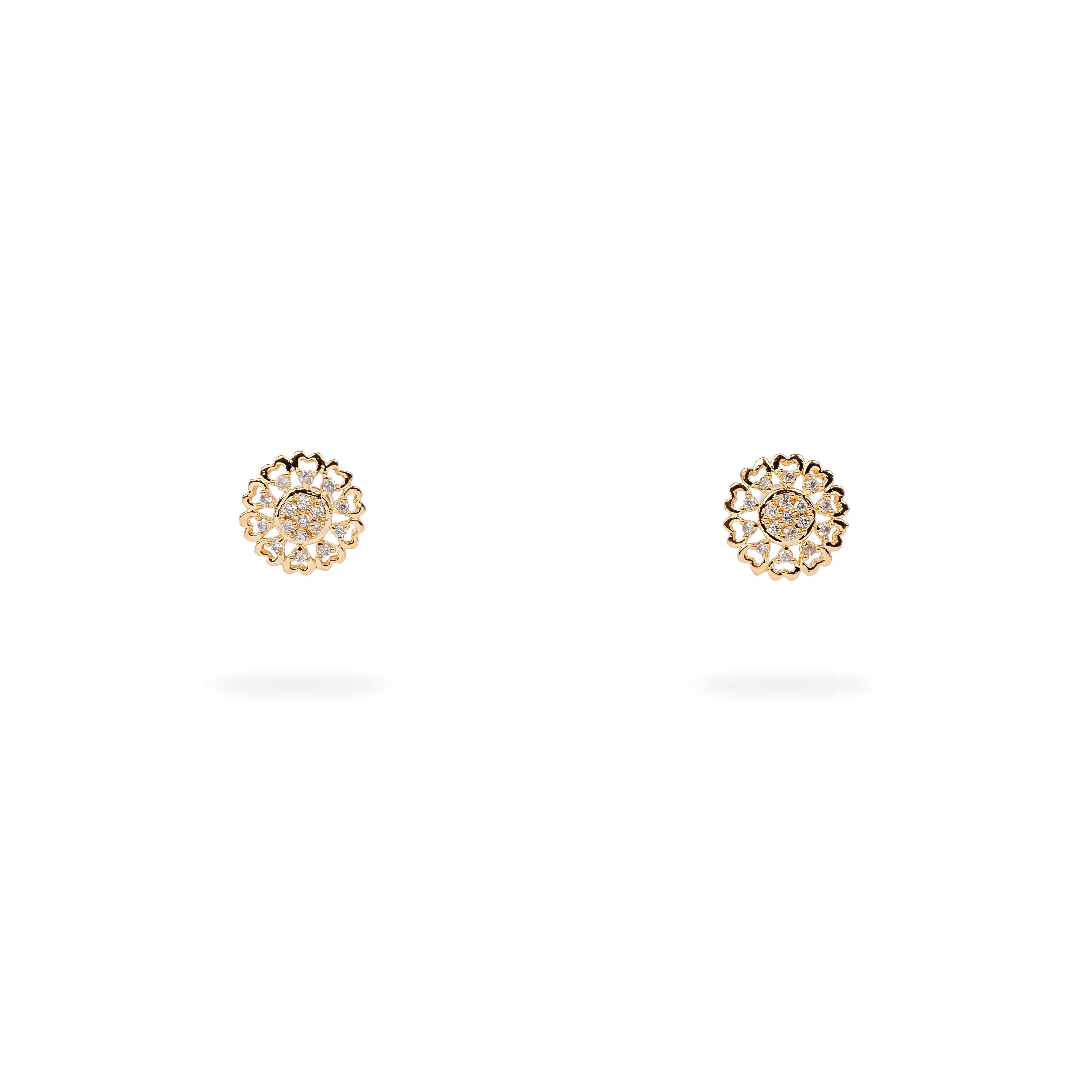 Heart Petal Cubic Zirconia Ear Studs in Gold