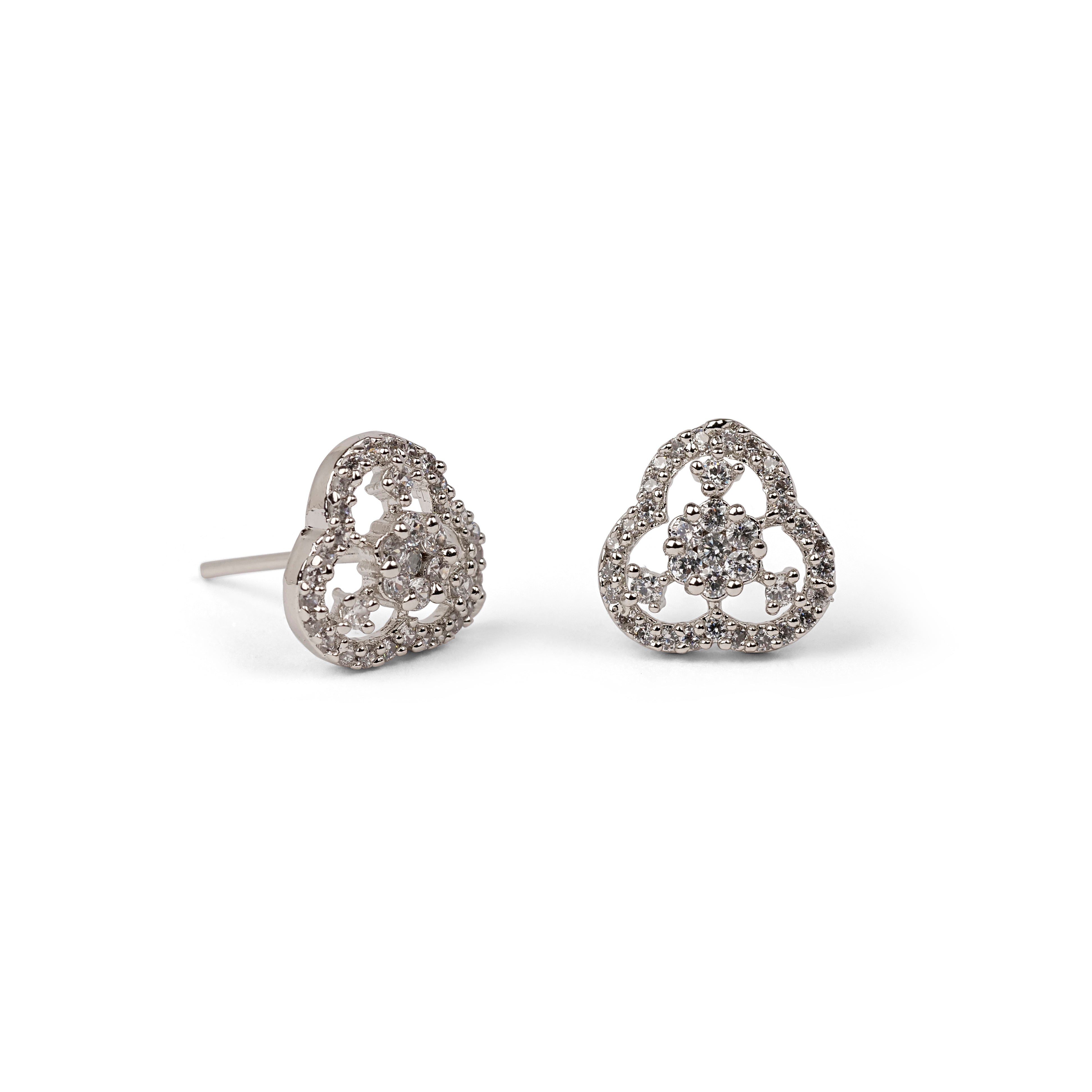 Floral Rhodium Cubic Zirconia Ear Studs