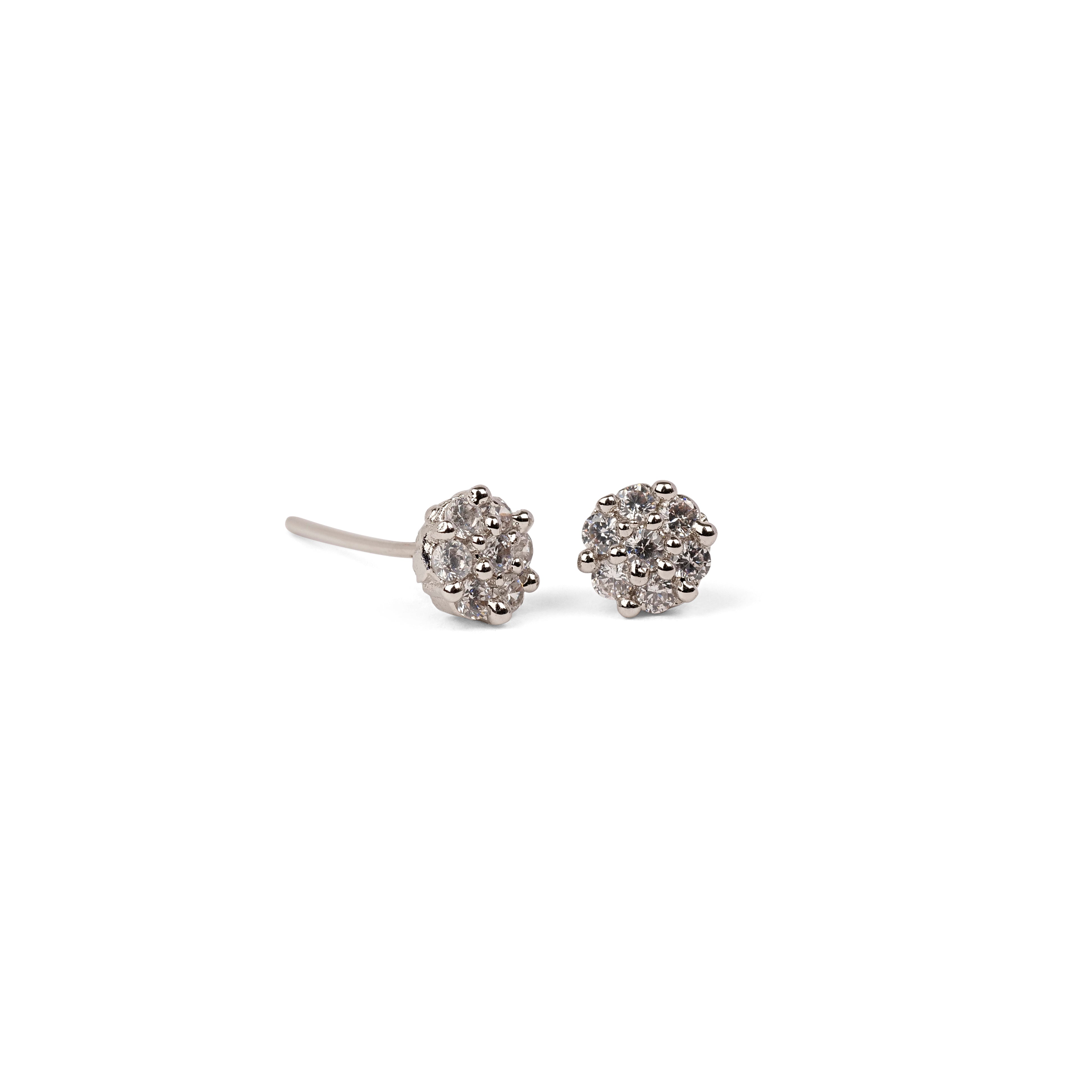 Classic Round Cubic Zirconia Ear Studs in Rhodium