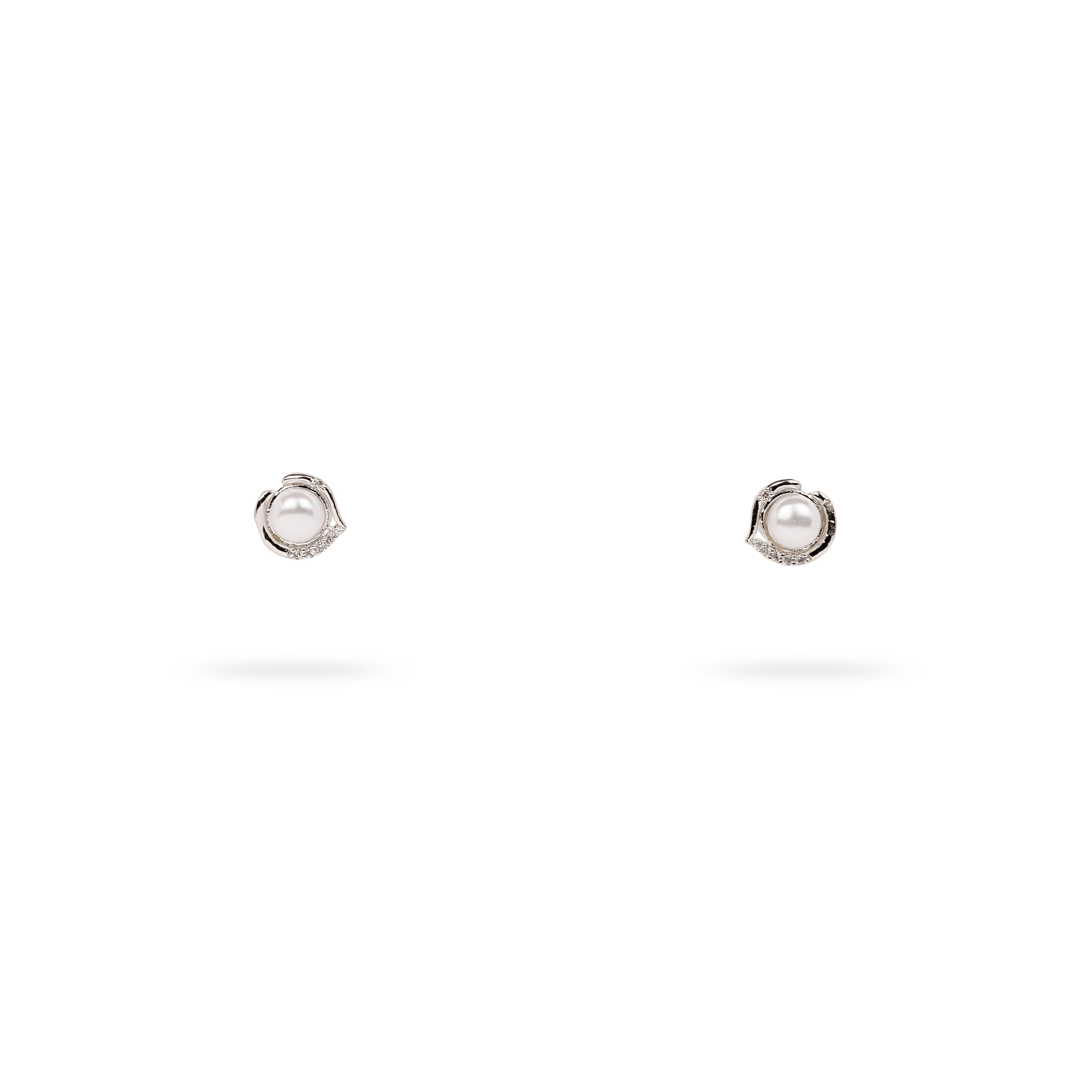 Elegant Pearl Ear Studs in Rhodium