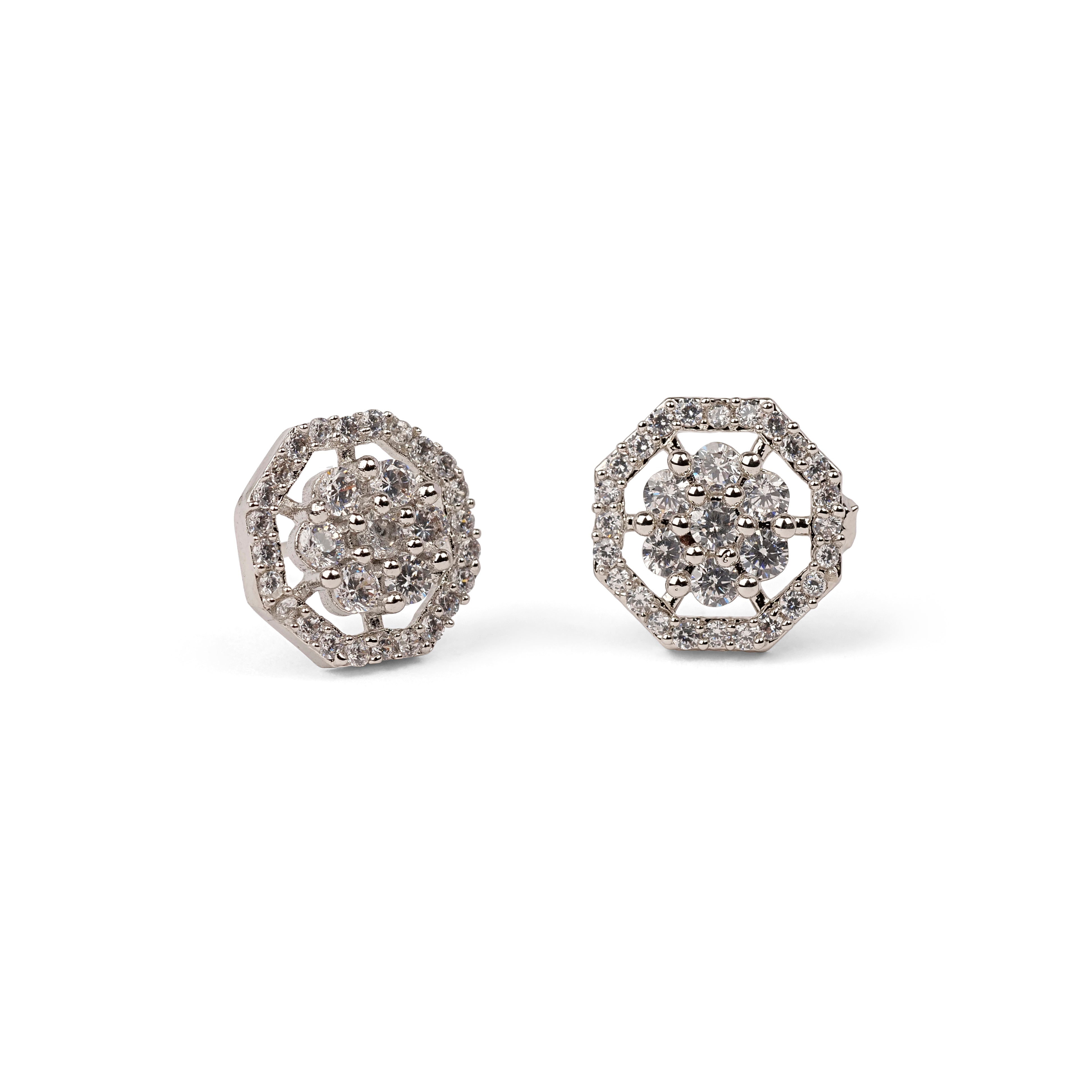 Halo Flora Ear Studs in Rhodium