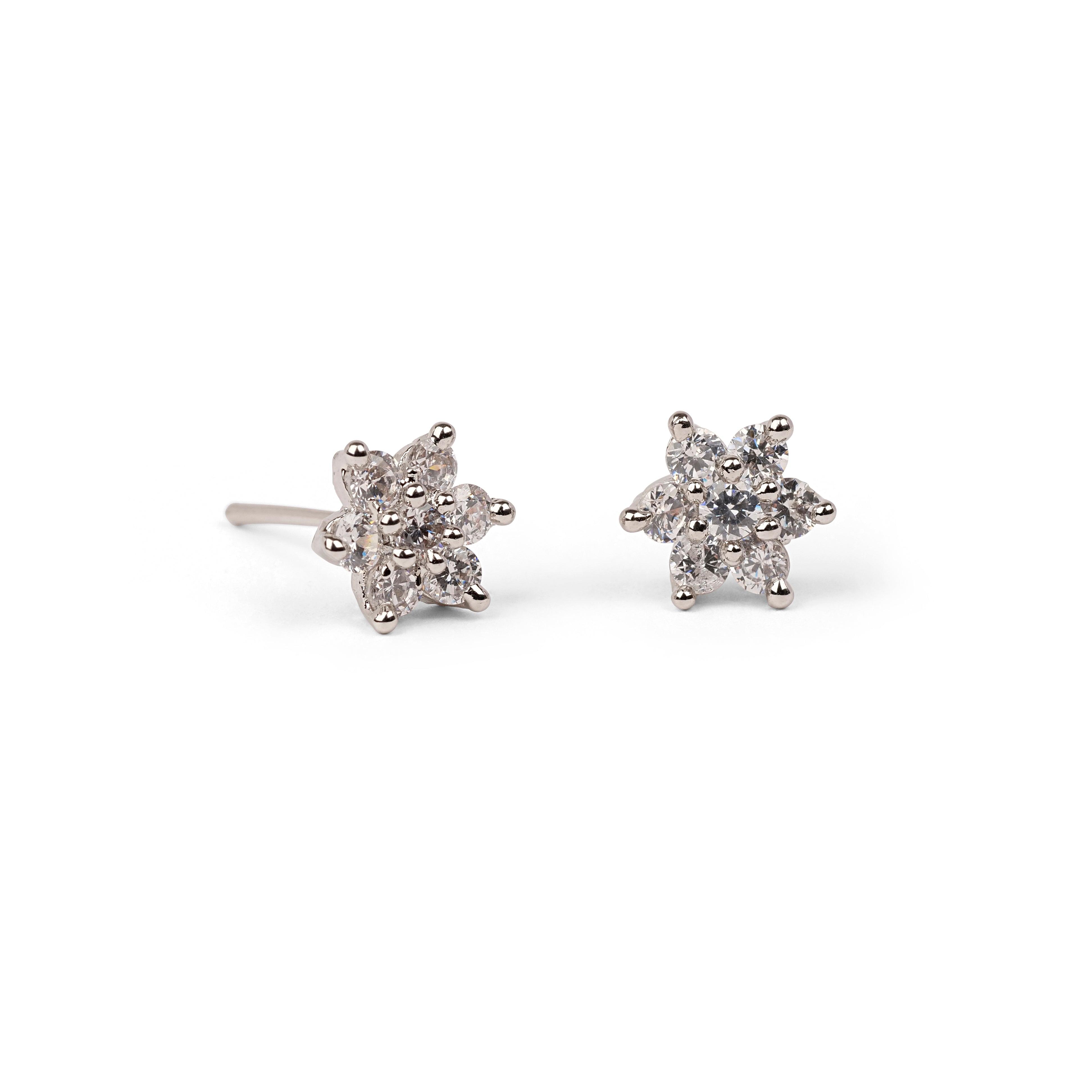 Clover Ear Studs in Rhodium