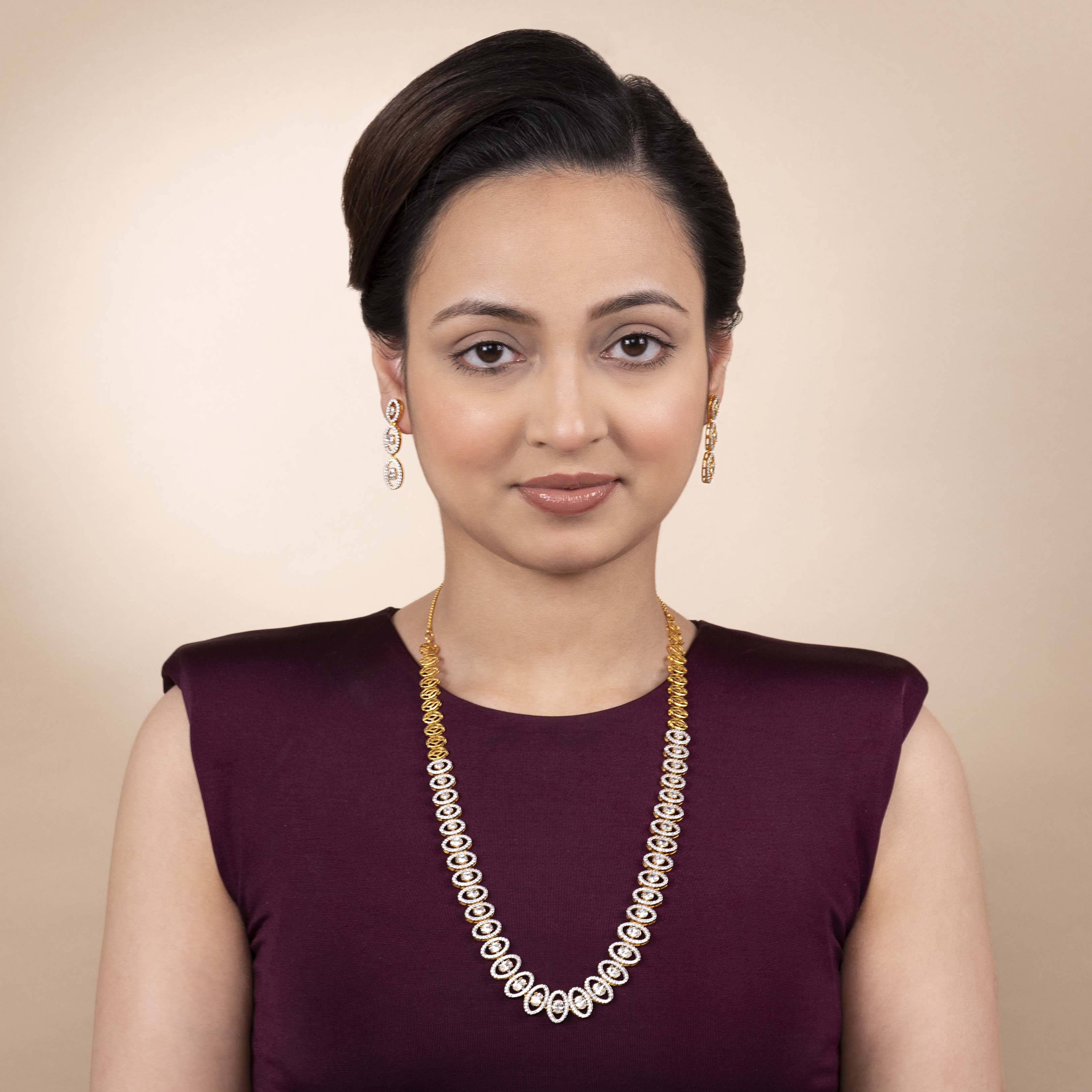 Ada Oval Cubic Zirconia Long Necklace Set in White