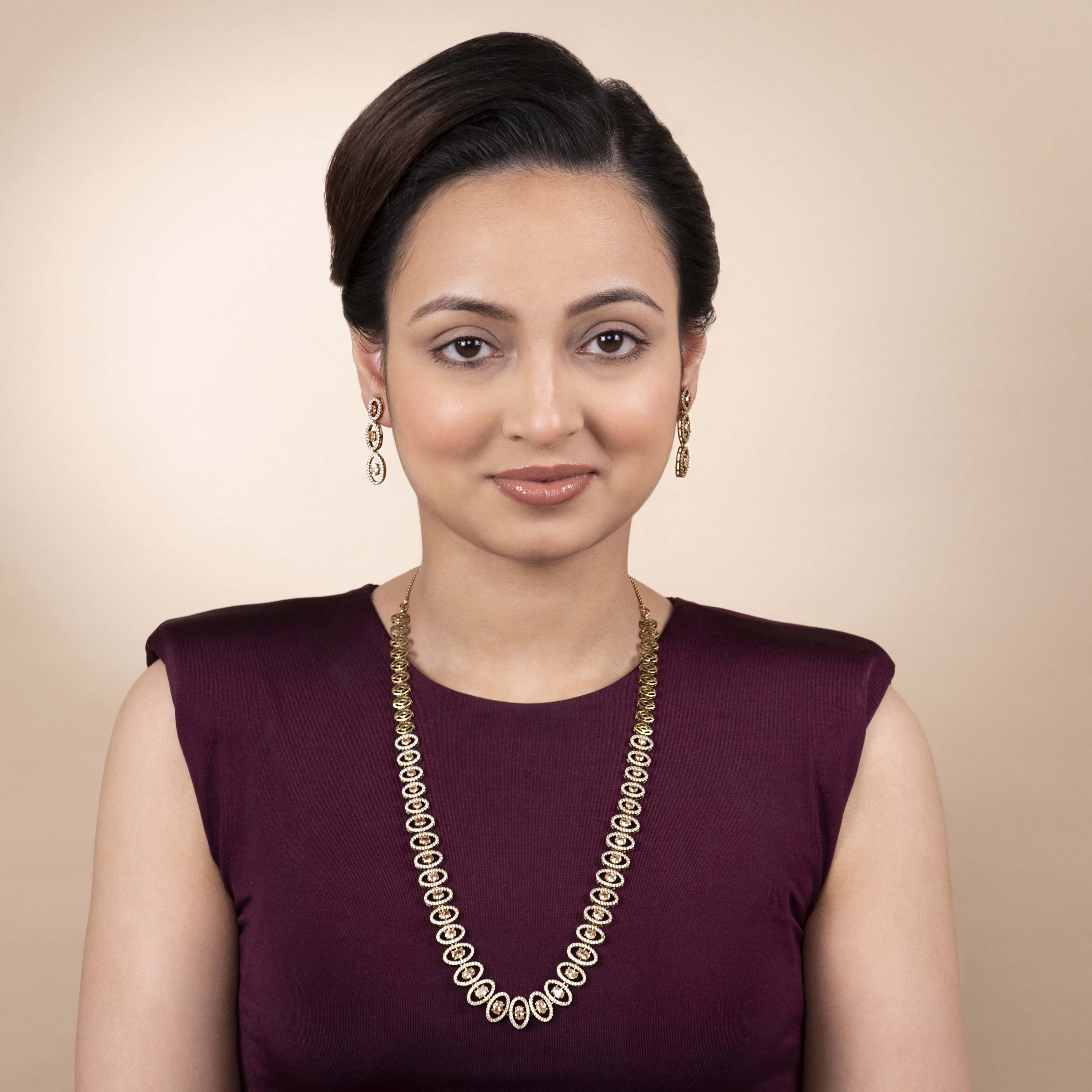 Ada Oval Cubic Zirconia Long Necklace Set in Light Topaz