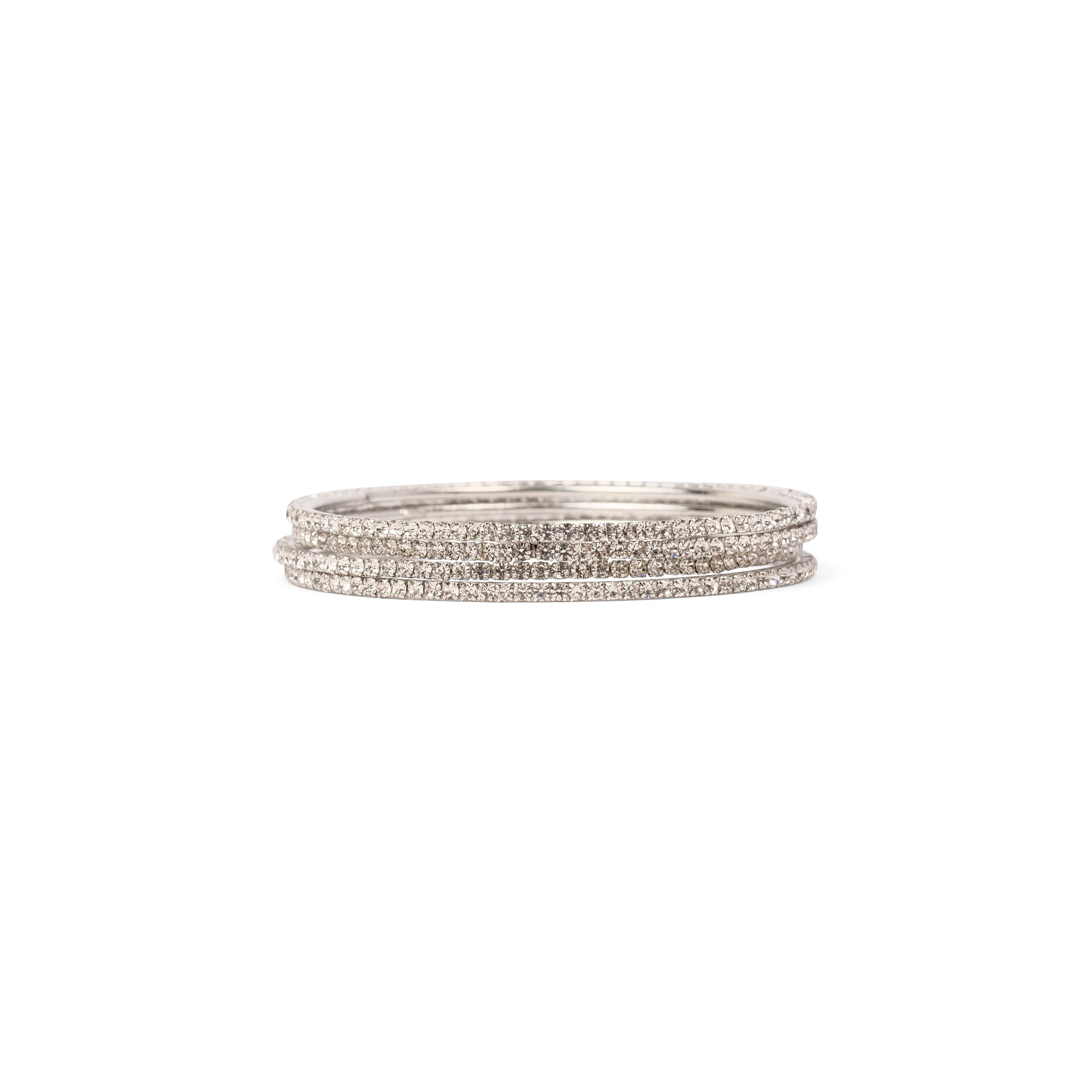 Set of 4 Diamante Bangles in Rhodium