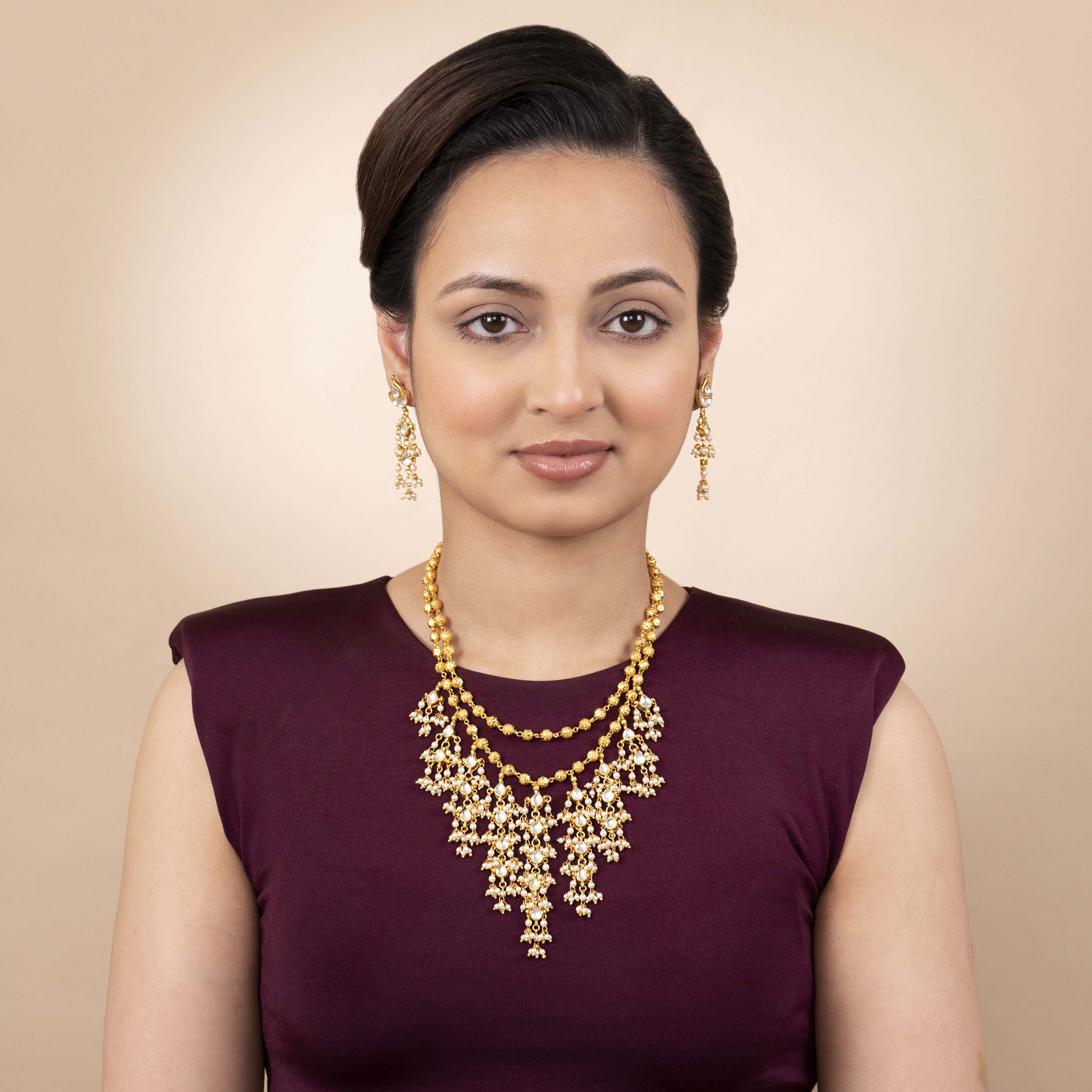 Kavni Kundan and Pearl Necklace Set