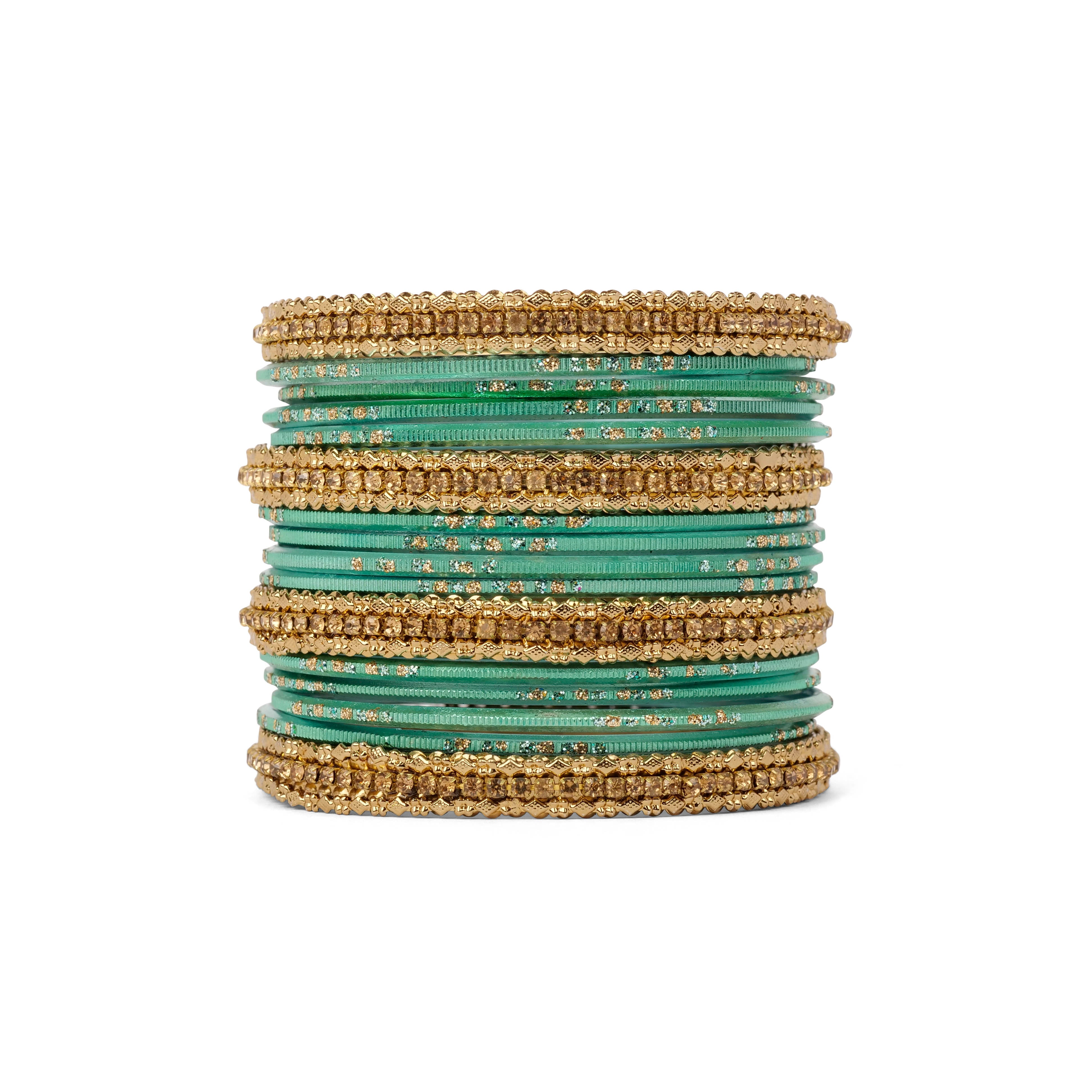 Simple Bangle Set in Teal and Antique Gold