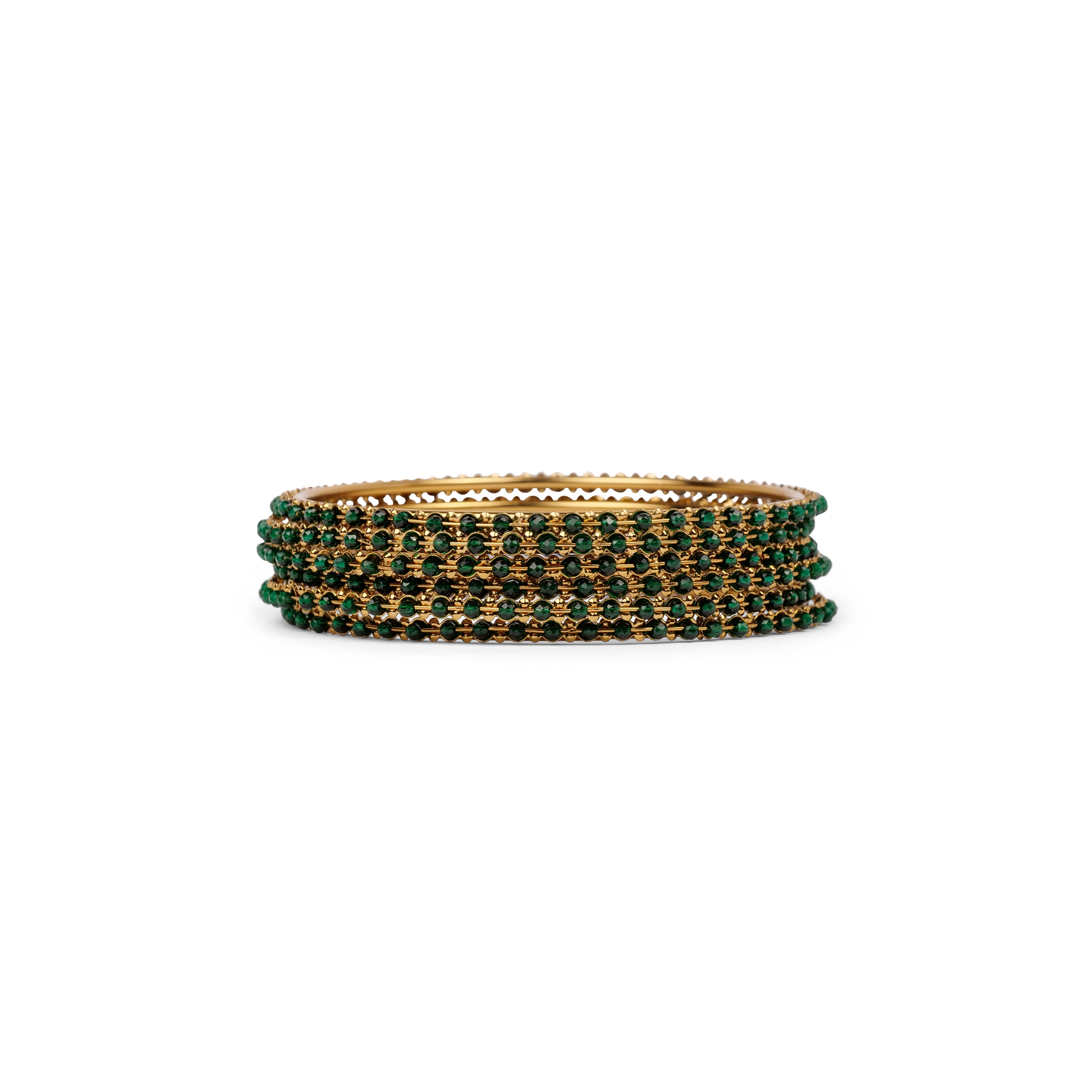 Set of 6 Dark Green Crystal Beaded Bangles