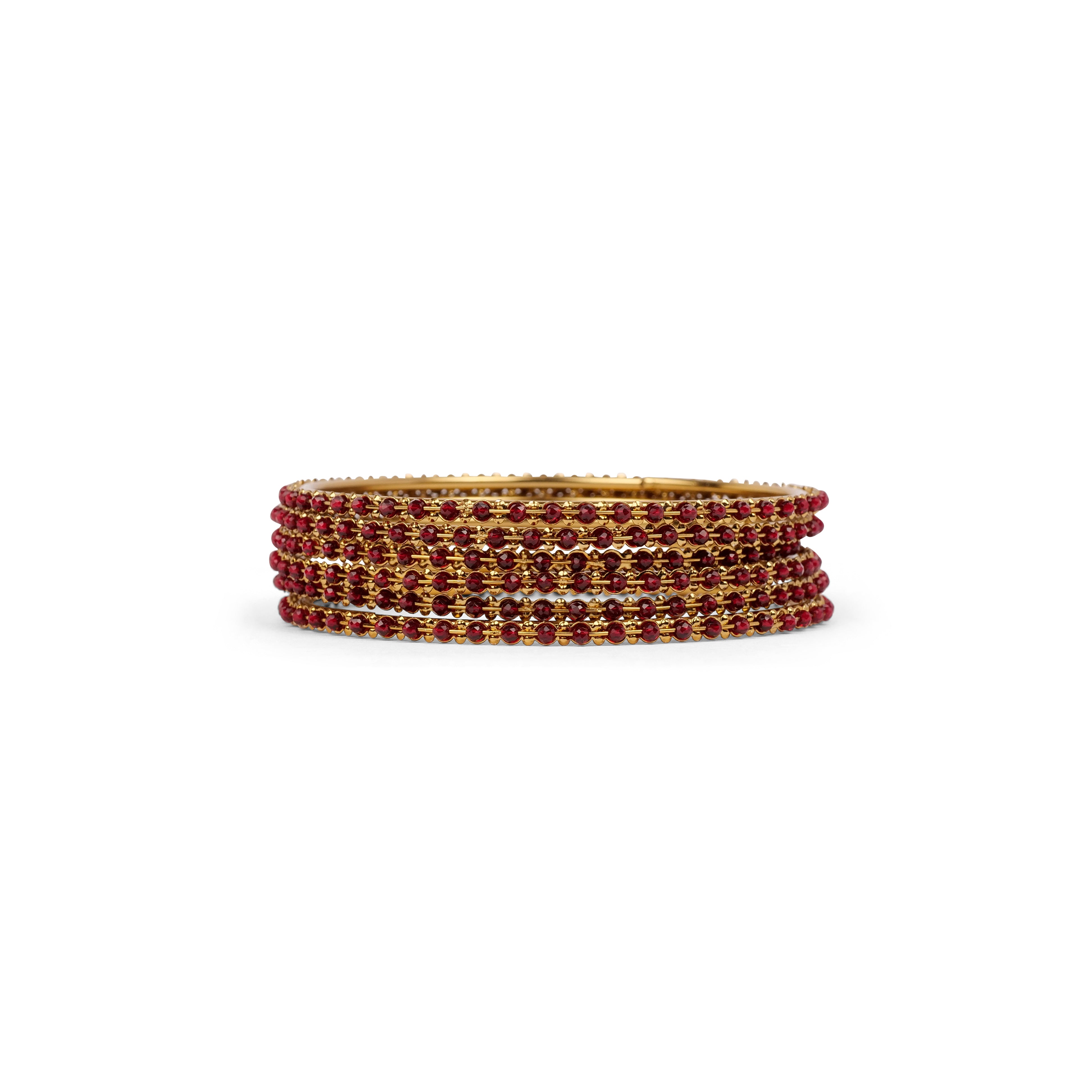 Set of 6 Maroon Crystal Beaded Bangles