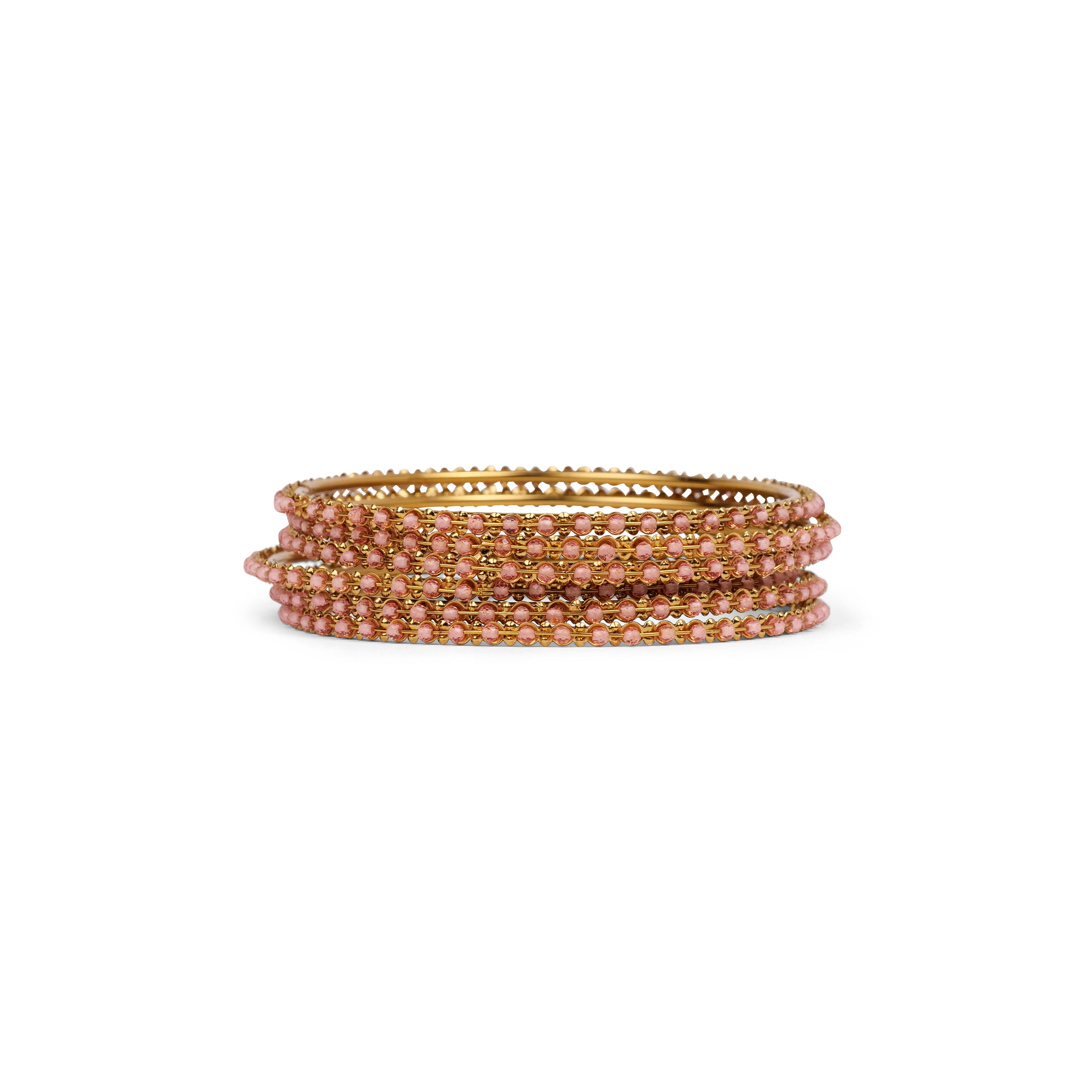 Set of 6 Light Pink Crystal Beaded Bangles