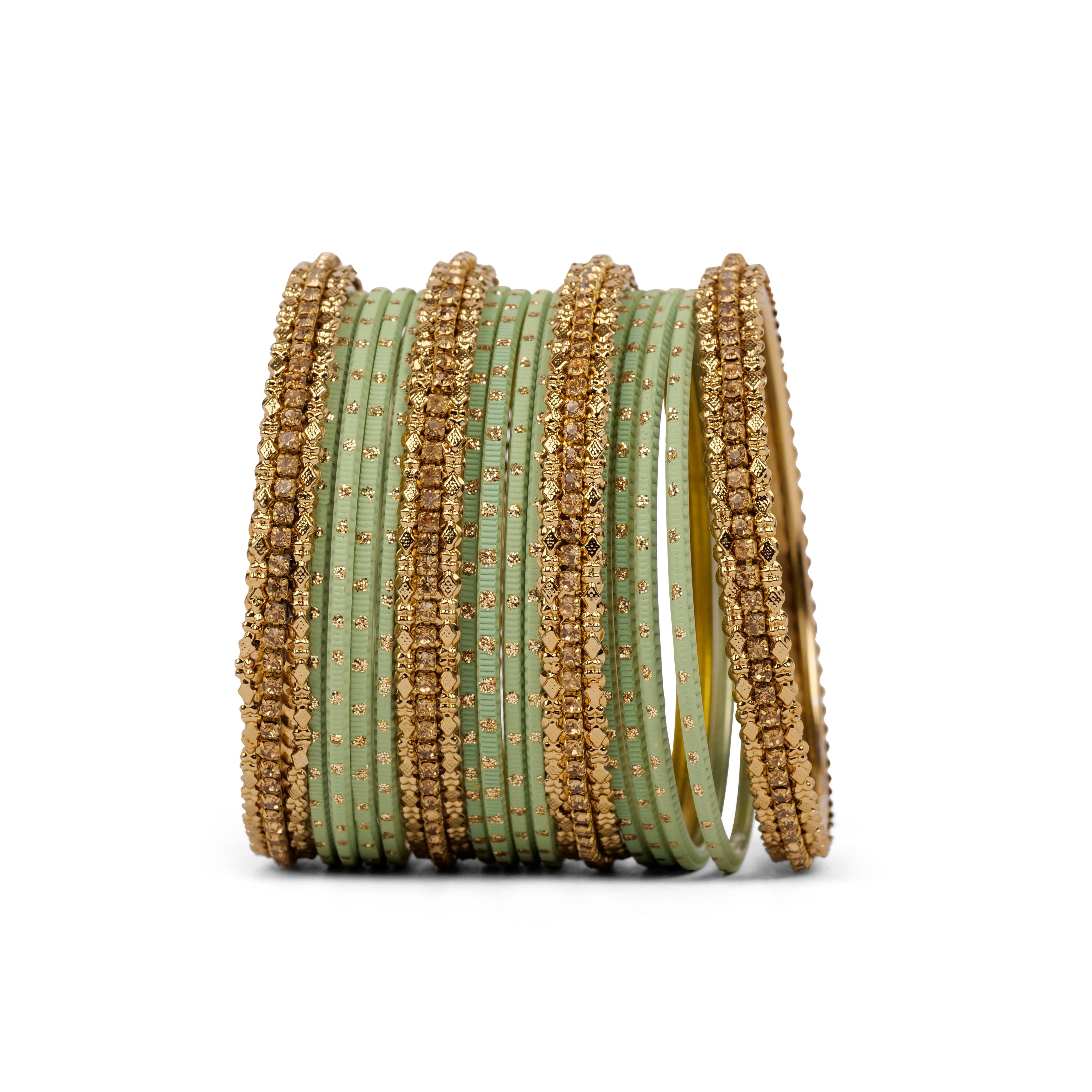 Simple Bangle Set in Mint and Antique Gold
