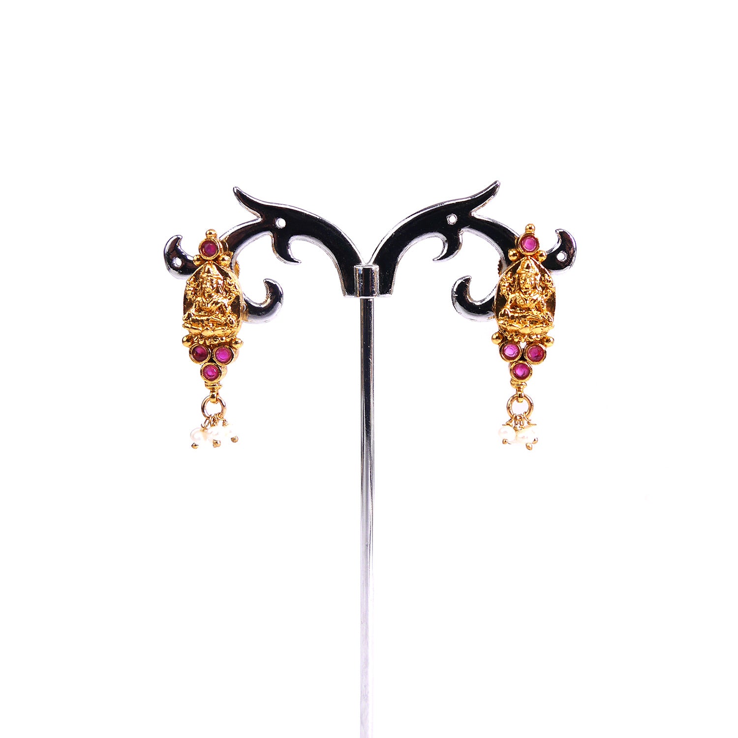 Goddess Round Necklace Set in Ruby and Pearl