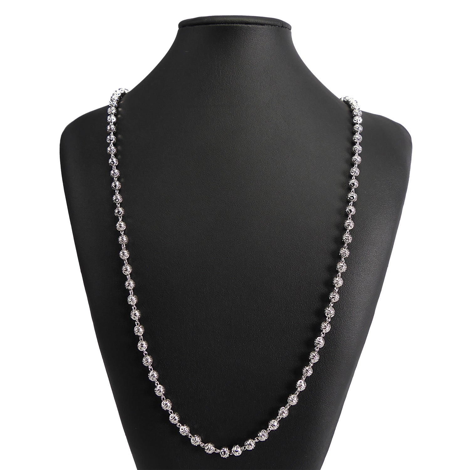Mila Long Bead Chain in Rhodium