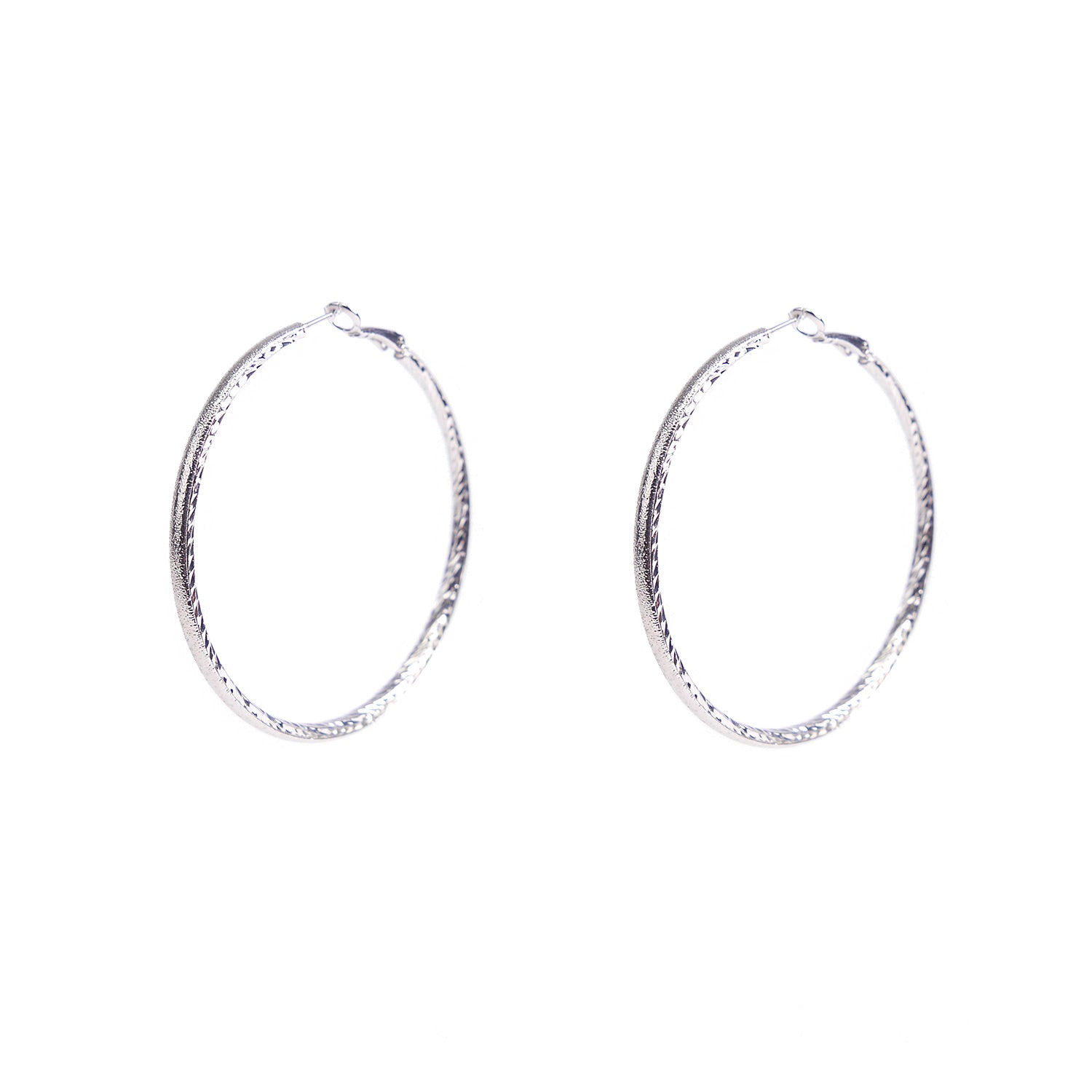 Etched Rhodium Hoops in Rhodium