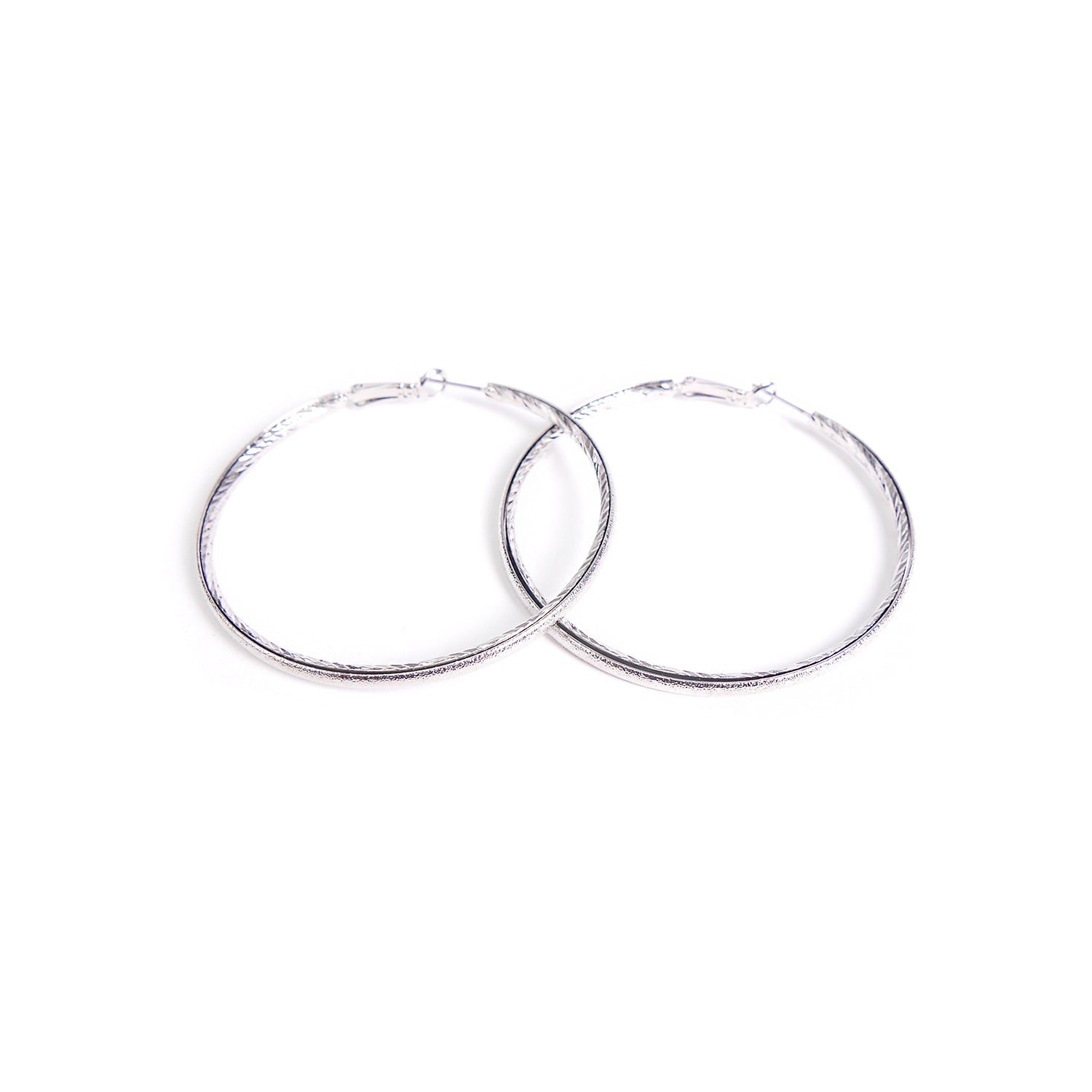 Etched Rhodium Hoops in Rhodium