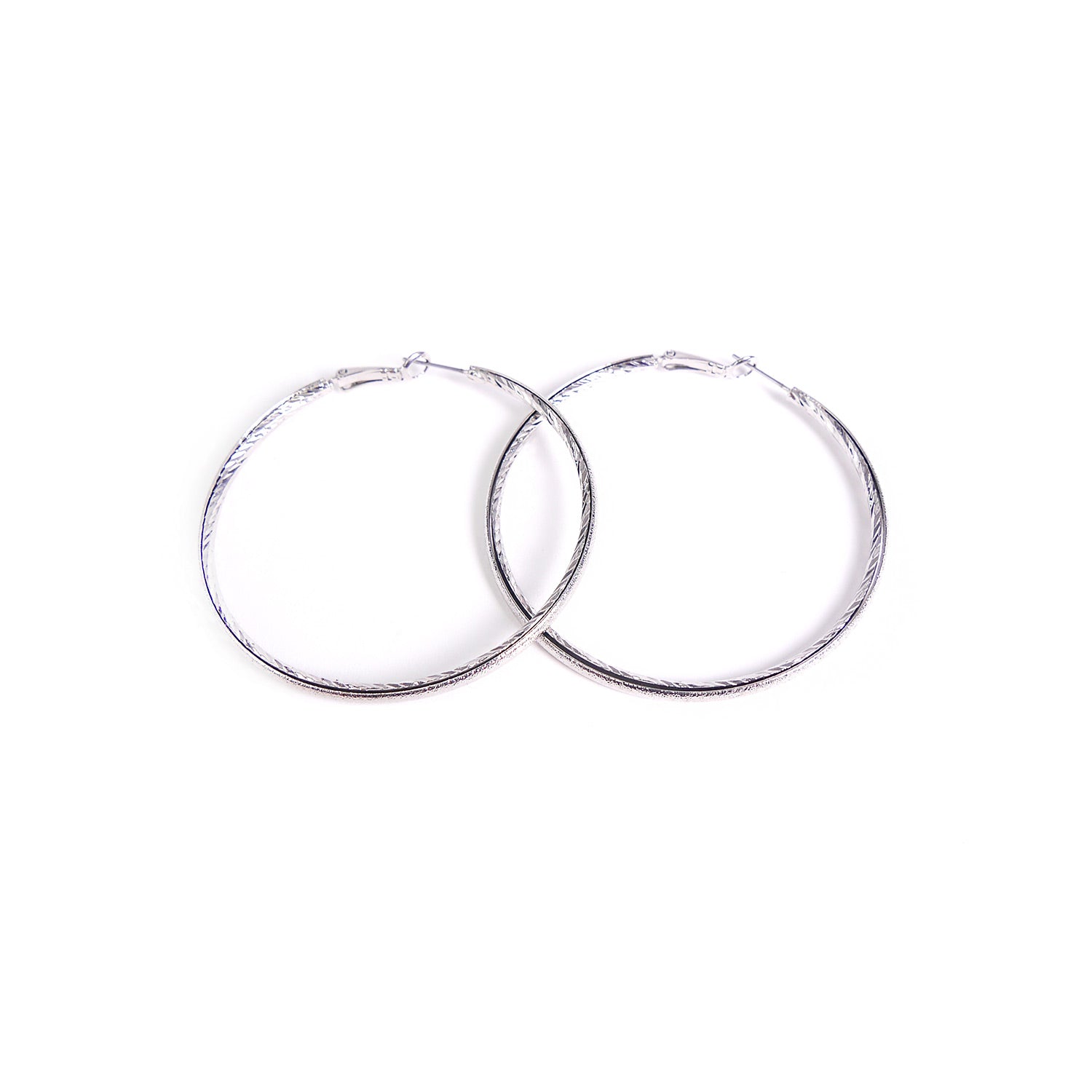 Etched Rhodium Hoops in Rhodium