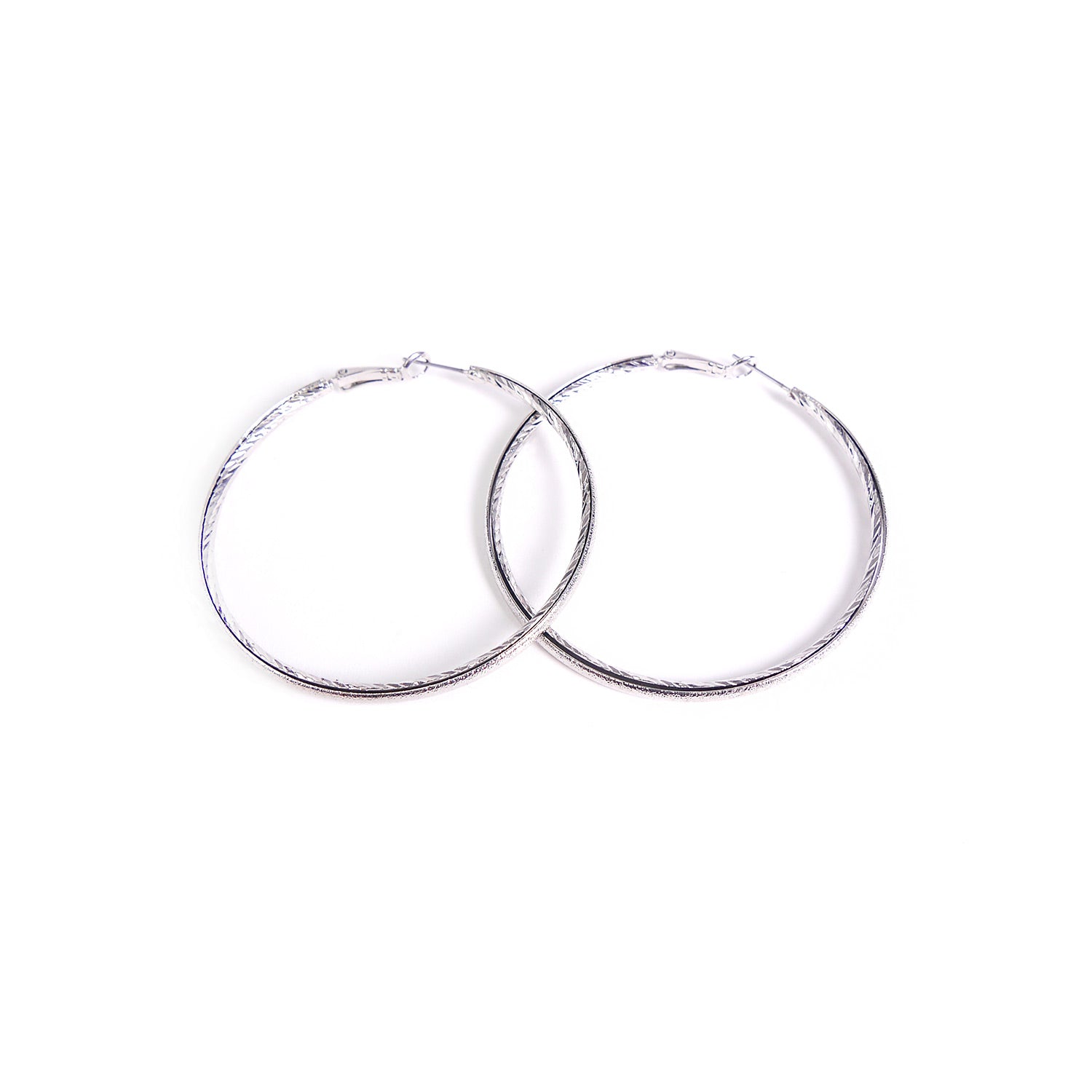 Etched Rhodium Hoops in Rhodium