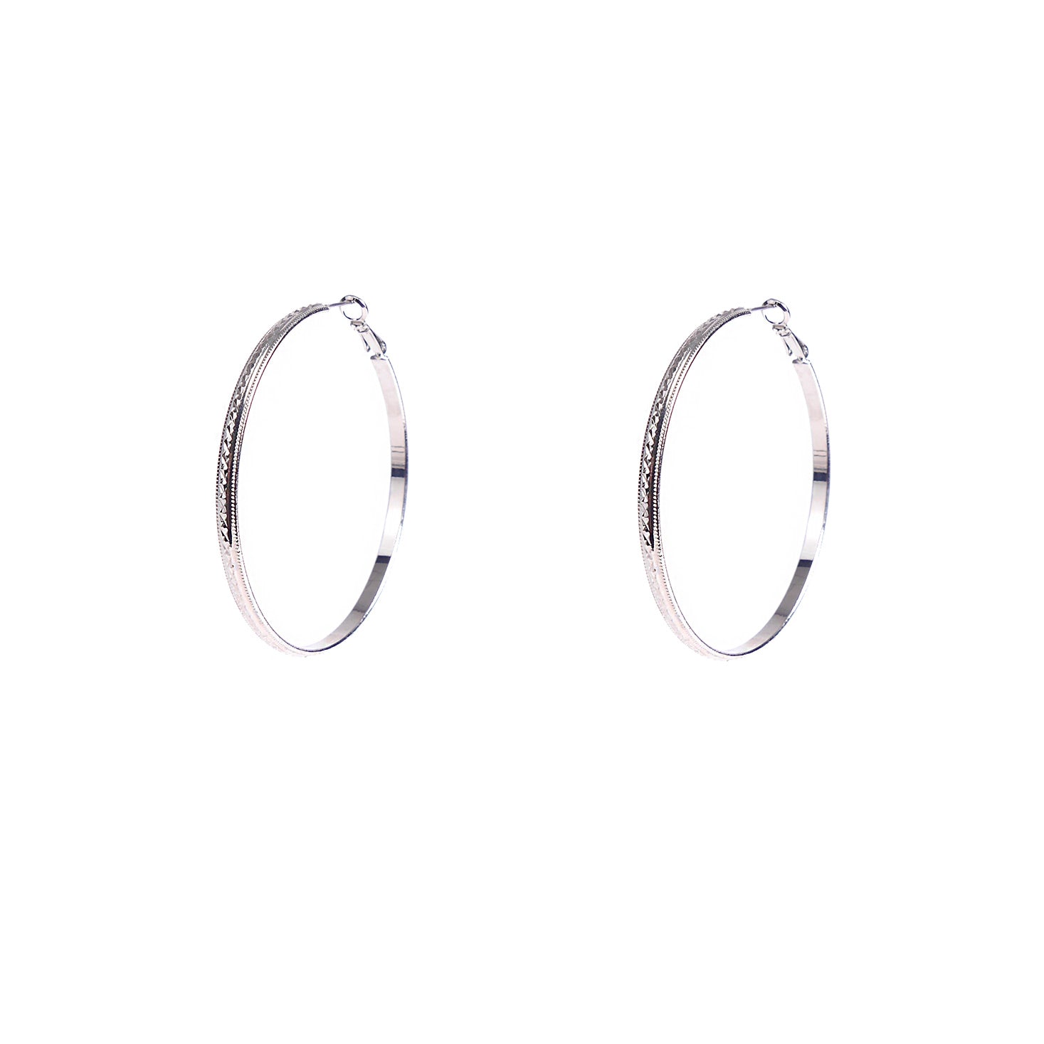 Diamond Cut Hoops in Rhodium